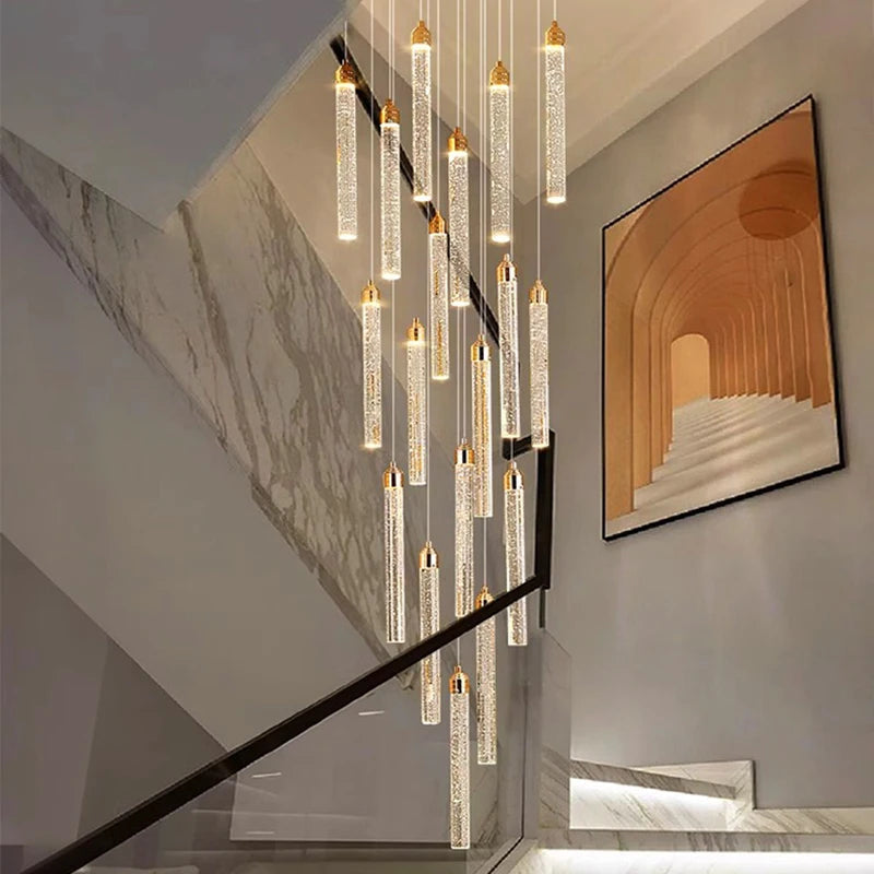 Uly Gold Crystal Chandelier - Elegant Lighting Fixture for Staircase, Foyer & High Ceiling - Perfect for Luxury Home Decor, Wedding Venues & Grand Entrances