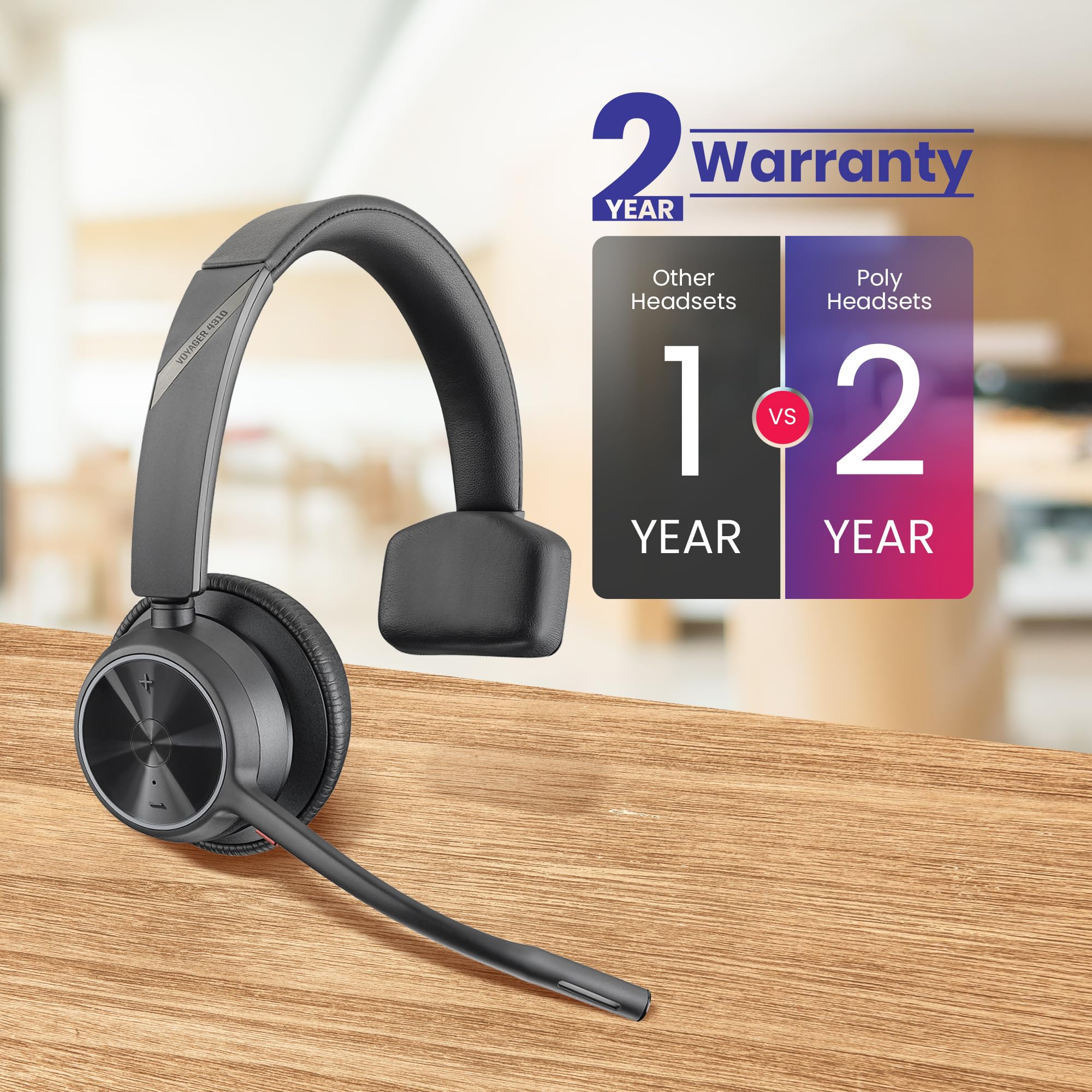 Poly Voyager 4310 UC Wireless Bluetooth Mono Headset (USB-C) with Microfiber Cloth - Compatible with Deskphone, PC, Mac, Zoom, RingCentral, 8x8, Vonage - Perfect for Remote Work, Call Centers & Video Conferencing