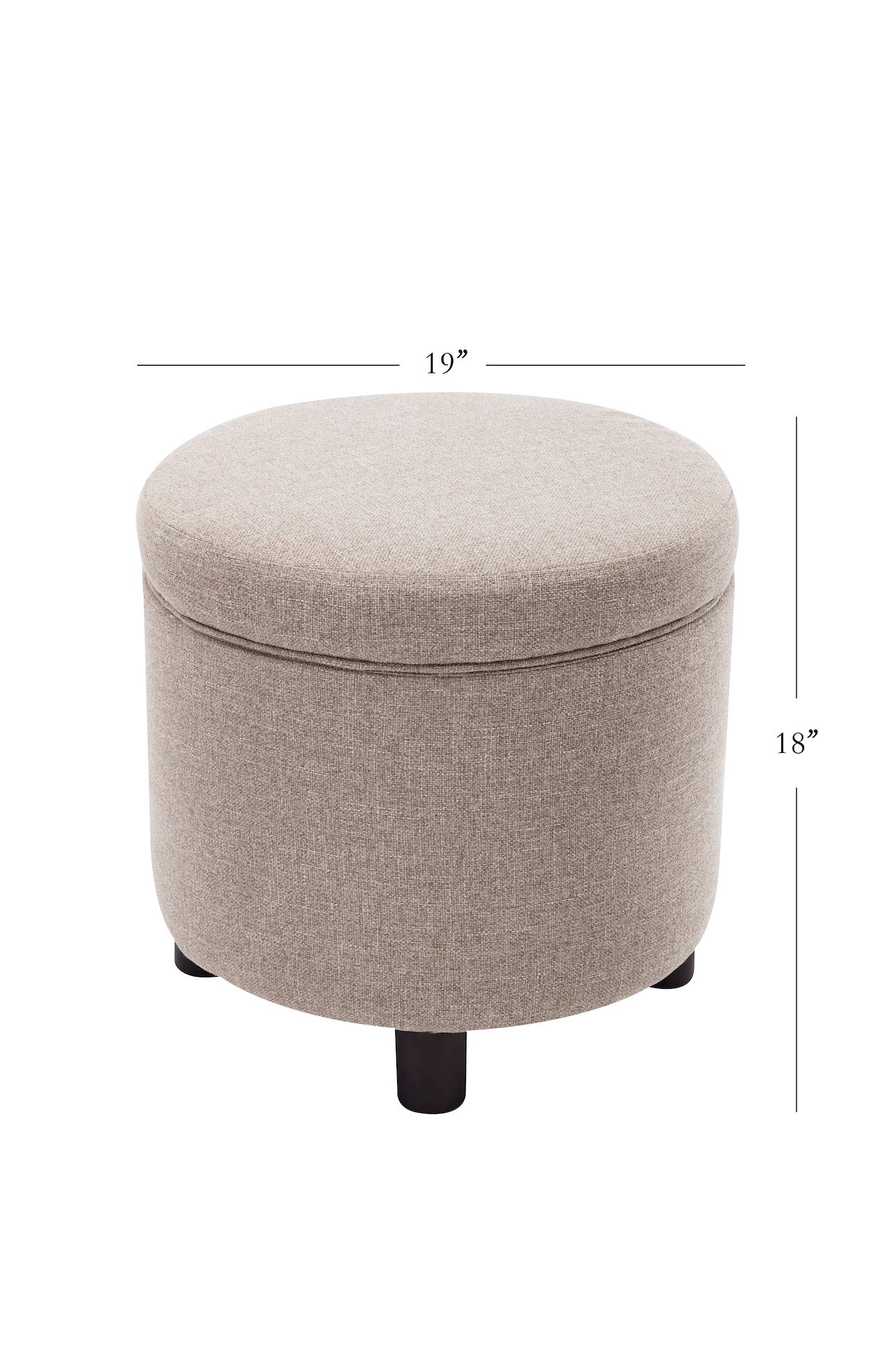 Wovenbyrd Classic Small Round Storage Ottoman Footstool with Removable Lid - Light Brown Fabric Upholstered, Multi-Functional Foot Rest & Hidden Storage for Living Room, Bedroom, or Nursery