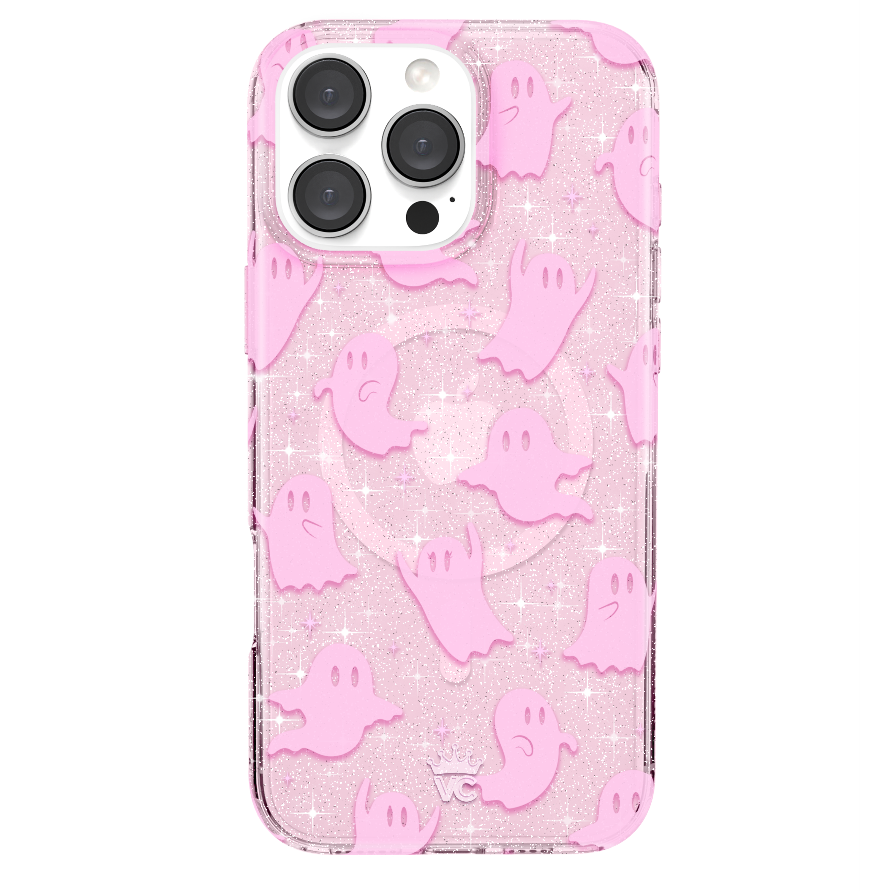Pink Glitter iPhone Case with Ghosted Design - Trendy Protective Cover for iPhone 13/14/15 - Perfect for Parties, Everyday Use & Gift Giving