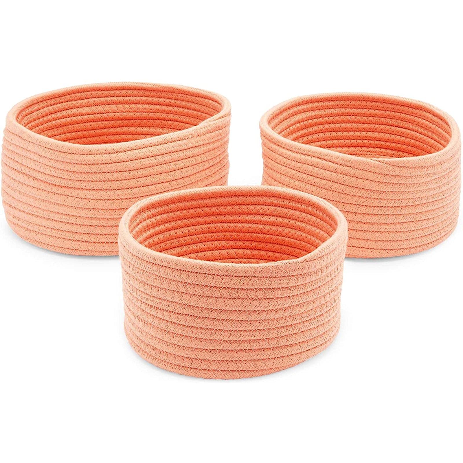Farmlyn Creek Cotton Woven Storage Baskets - Peach Home Organizer Set (3 Sizes, 3 Pack) | Perfect for Closet, Bathroom & Nursery Organization