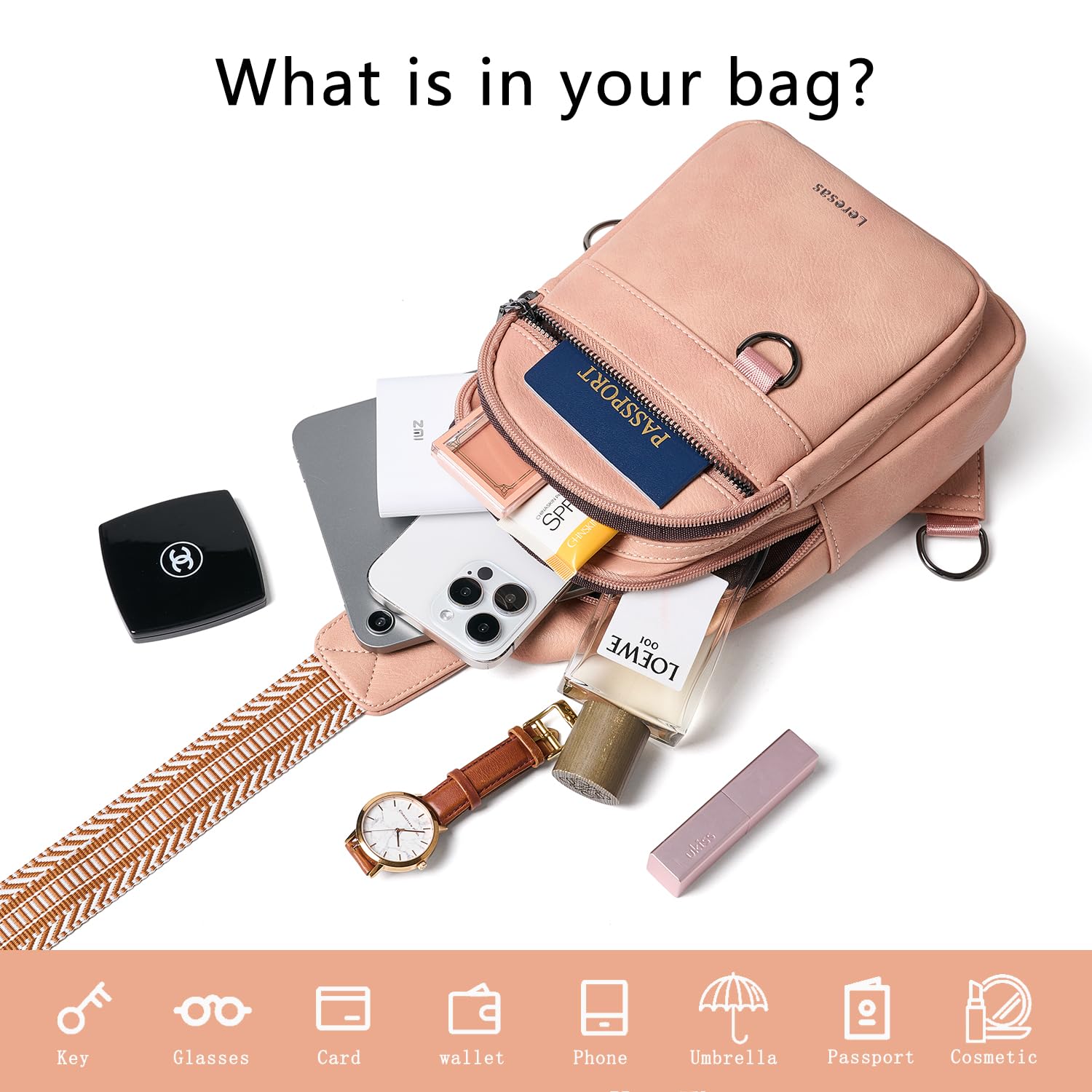 7L Vegan Leather Crossbody Sling Bag for Women & Men - Anti-Theft Fanny Pack, Shoulder Bag & Travel Backpack | Perfect for Gym, Hiking, Commuting & Daily Use