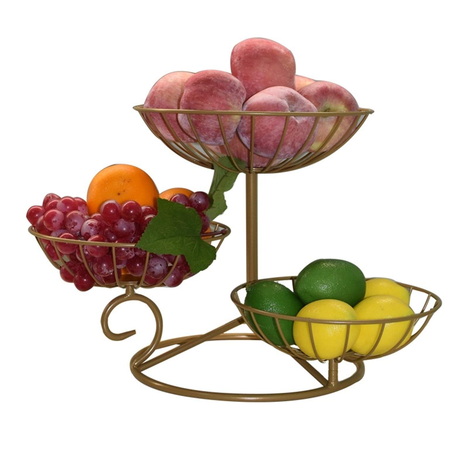 3-Tier Fruit Basket for Kitchen & Living Room - Champagne Medium Storage Basket for Fruits, Snacks, Candies & Pastries | Stylish Home Decor & Table Accessory | Perfect for Parties, Dining & Organizing