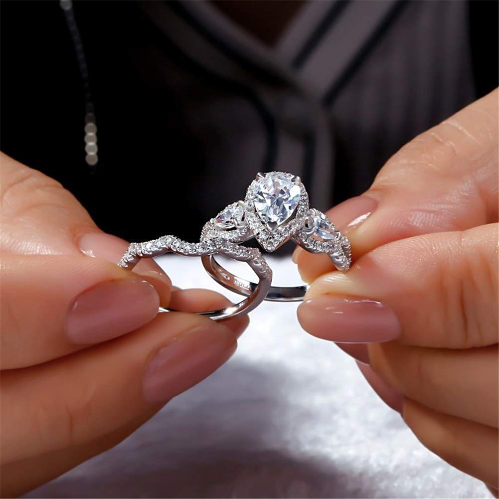 Jeulia 3 Carat Pear Cut Cubic Zirconia Wedding Ring Set - 925 Sterling Silver Three Stone Engagement Ring with Halo Twist Design for Women, Anniversary & Promise Rings - Perfect for Proposals, Weddings, and Special Occasions