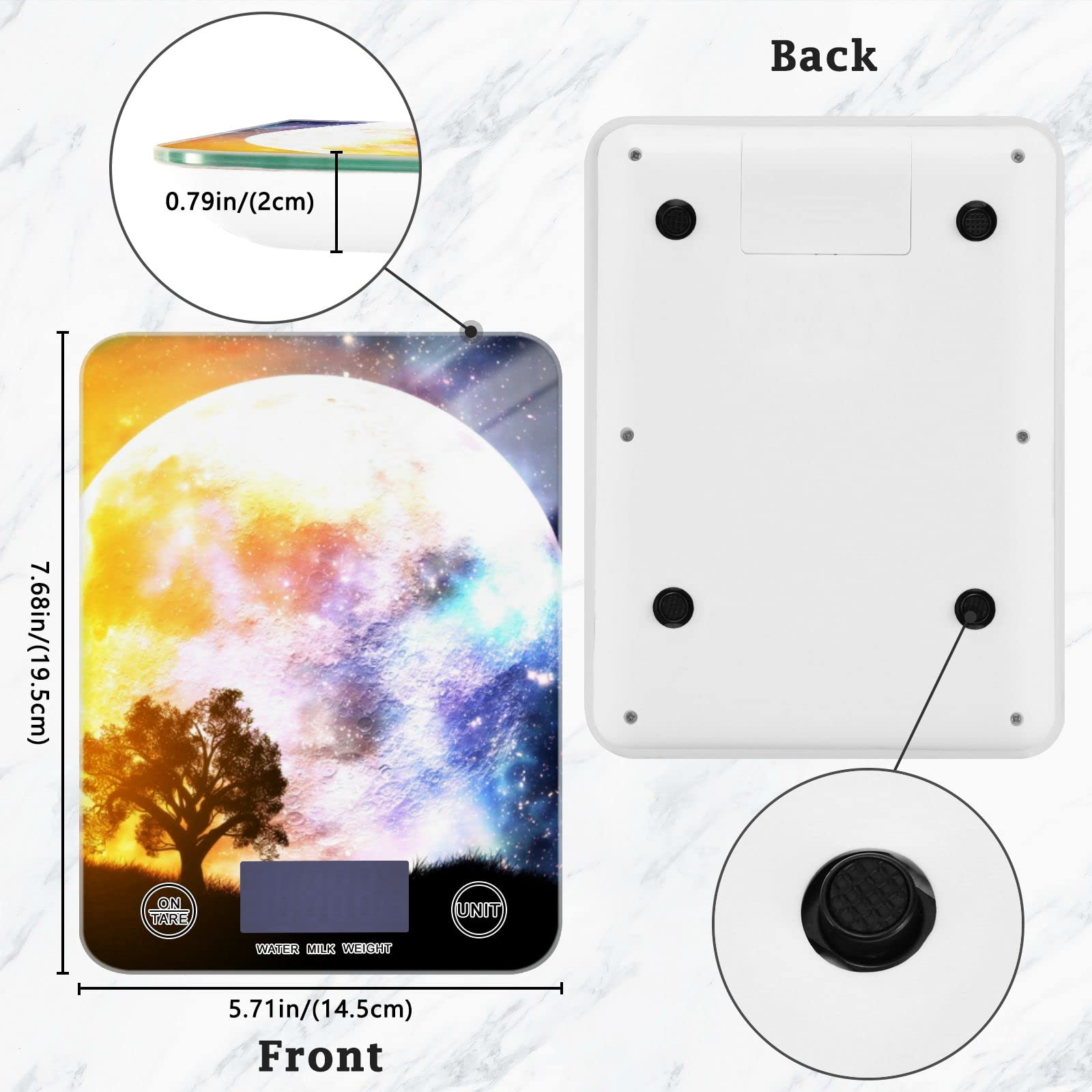 **Moon Starry Sky Digital Kitchen Scale - Waterproof Food Scale with Ounces & Grams for Weight Loss, Baking, Cooking - Perfect for Meal Prep, Portion Control & Healthy Eating**
