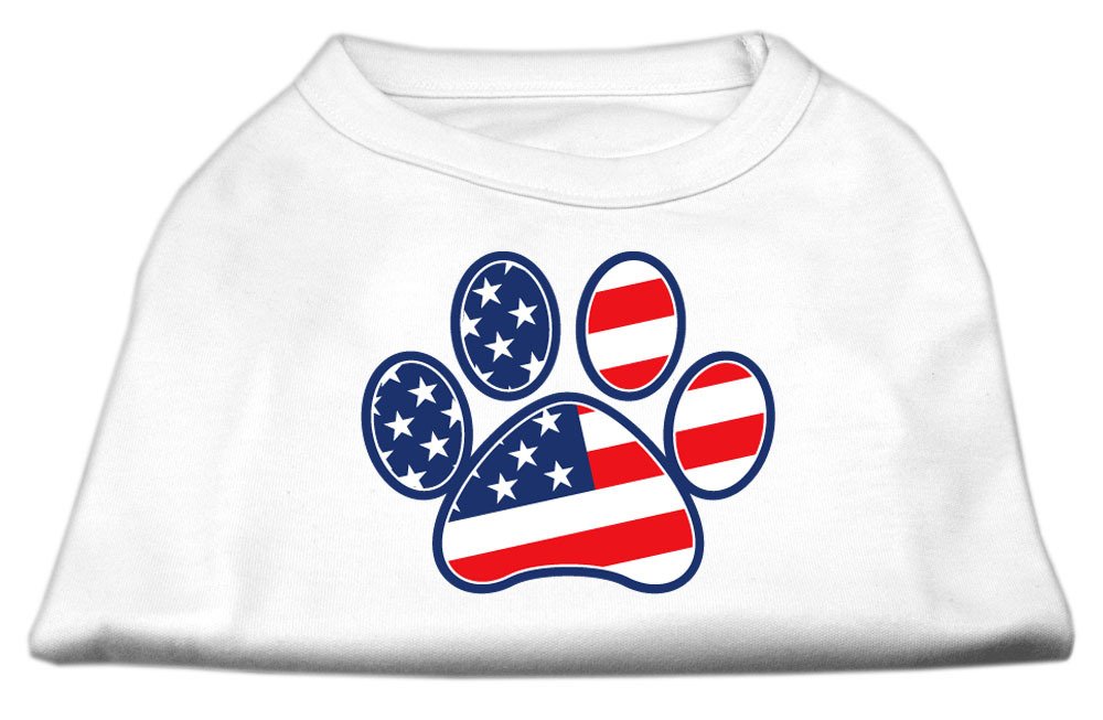 Patriotic Paw American Flag Dog T-Shirt - White XS (Size 8) | Screen Printed Comfortable Pet Apparel for 4th of July, Memorial Day & Patriotic Events
