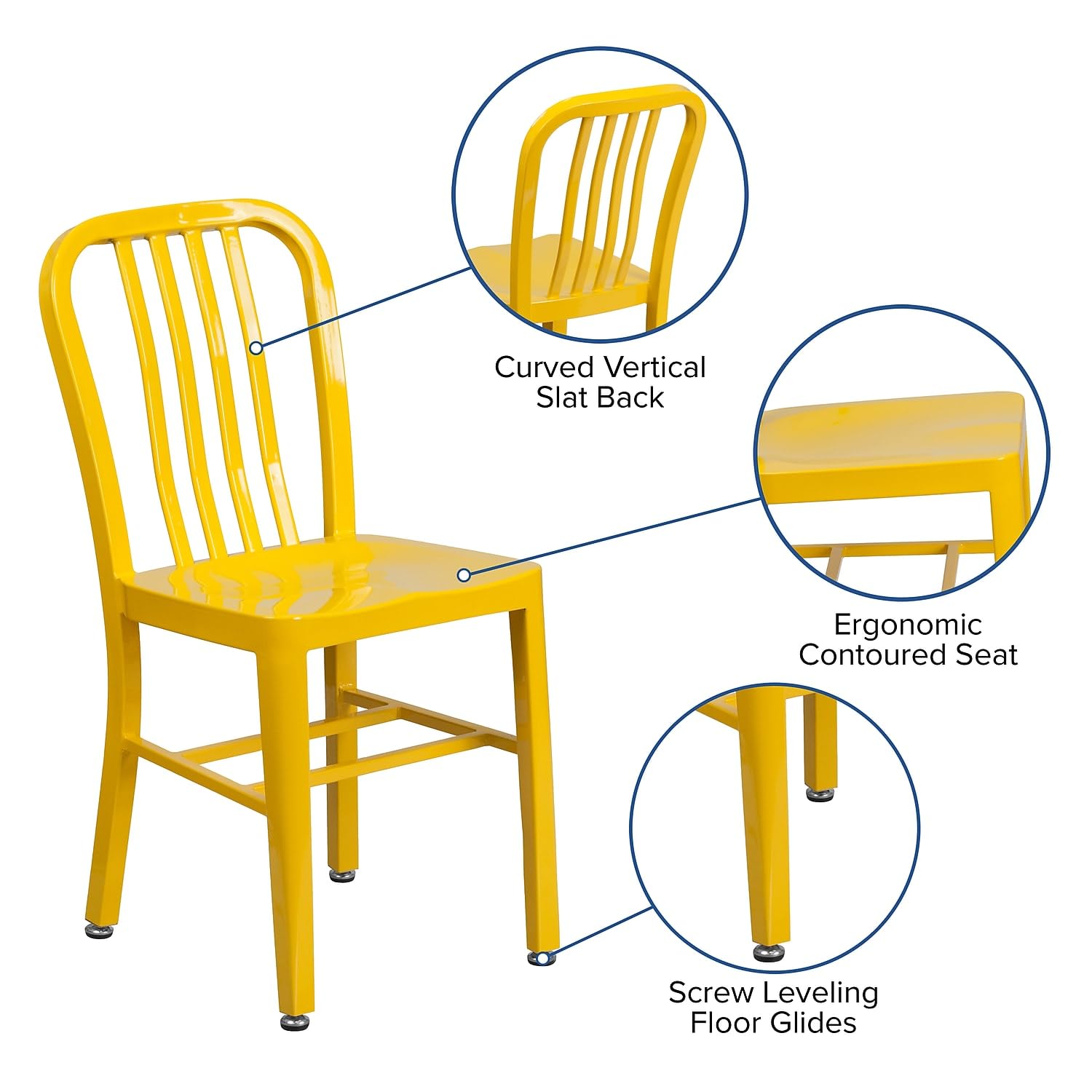 Flash Furniture Gael Commercial Grade 2-Pack Yellow Metal Stackable Chairs for Indoor & Outdoor Use - Perfect for Patio, Restaurant, Cafe, and Event Seating