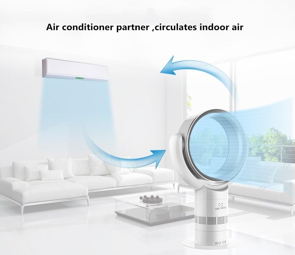 DBL MAX PRO Halo Bladeless Cooling Desk Fan - Ultra Quiet USB Fan for Office, Home & Bedroom - White & Silver - Perfect for Work, Study & Sleep