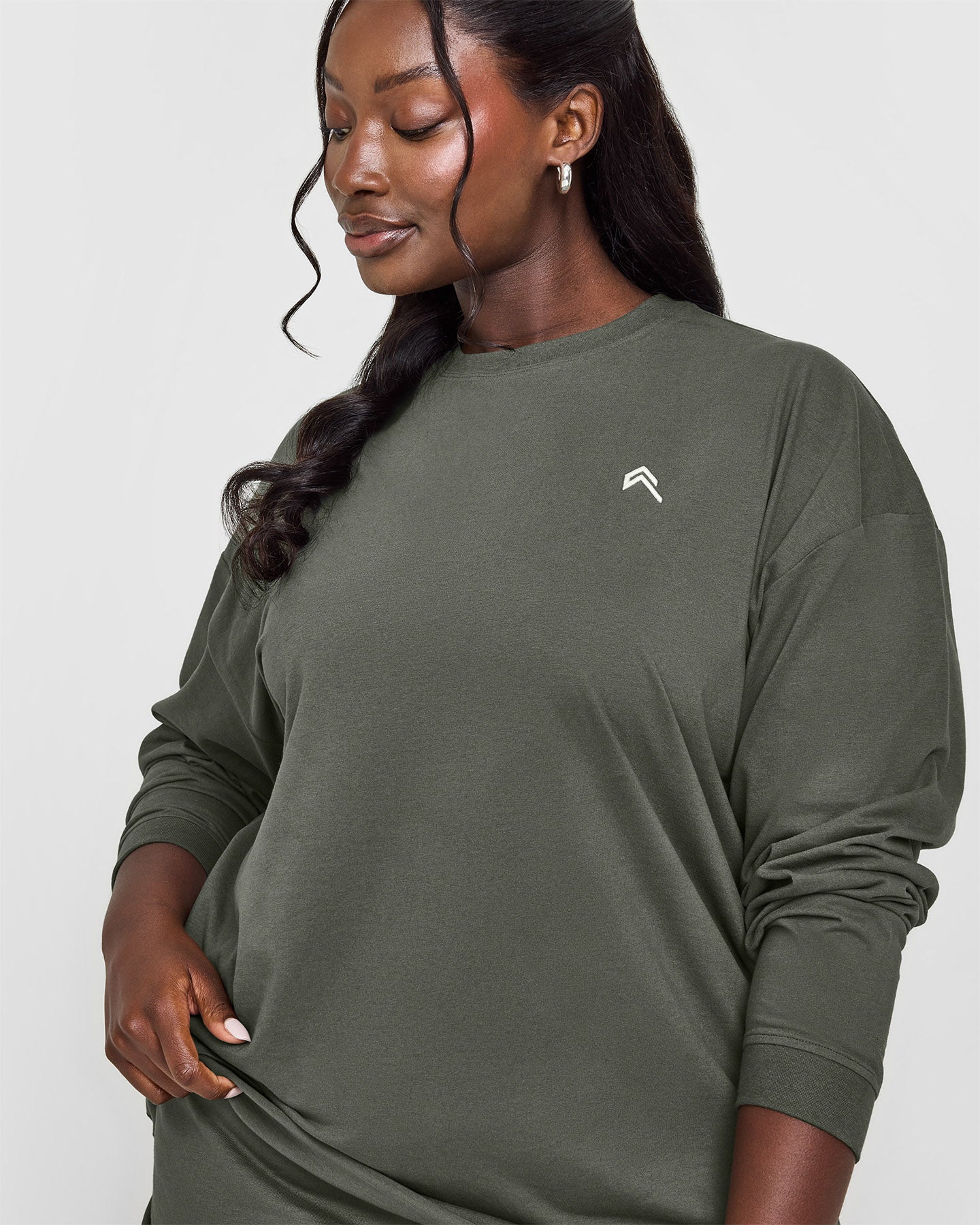 Classic Oversized Lightweight Long Sleeve T-Shirt for Women | Dark Khaki Casual Top | Perfect for Layering, Fall Outfits & Everyday Comfort