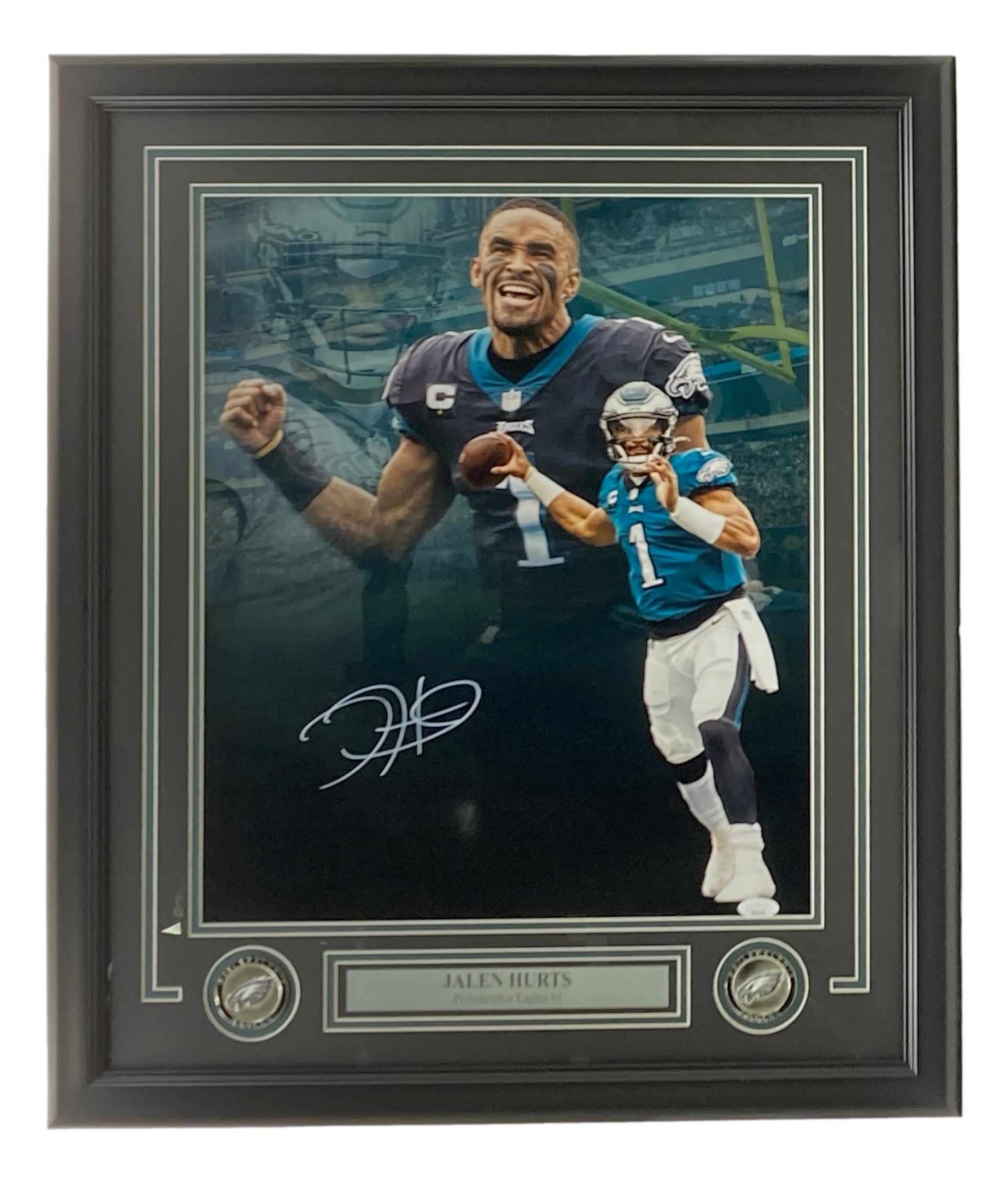 Jalen Hurts Autographed Framed 16x20 Philadelphia Eagles Memorabilia - Signed Throw Collage Photo with JSA ITP COA - Perfect for Eagles Fans, Sports Collectors, and Man Cave Decor