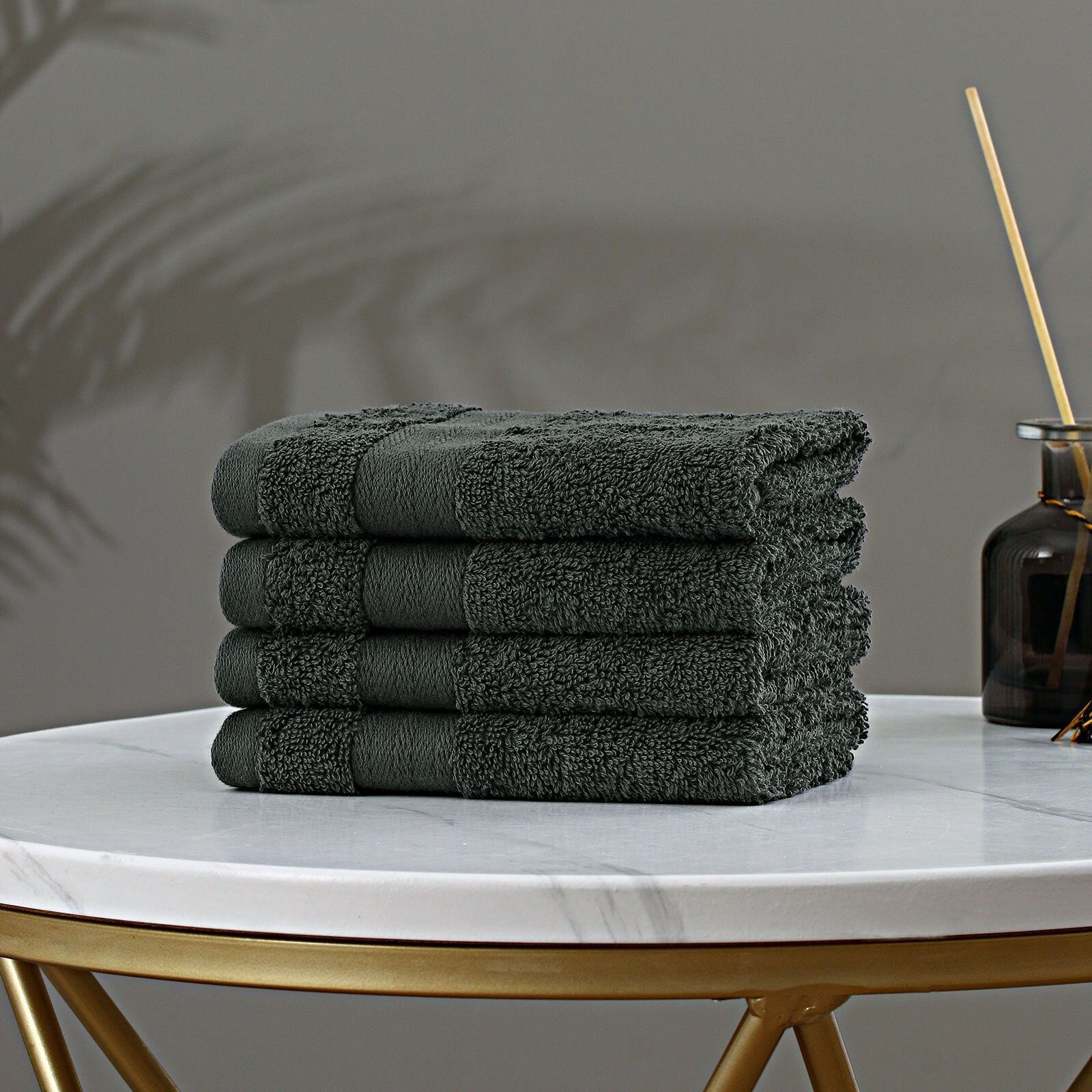 Linenland 4-Piece Cotton Bath Towel Set with Washcloths - Soft & Absorbent Charcoal Gray Towels for Bathroom, Spa & Gym Use