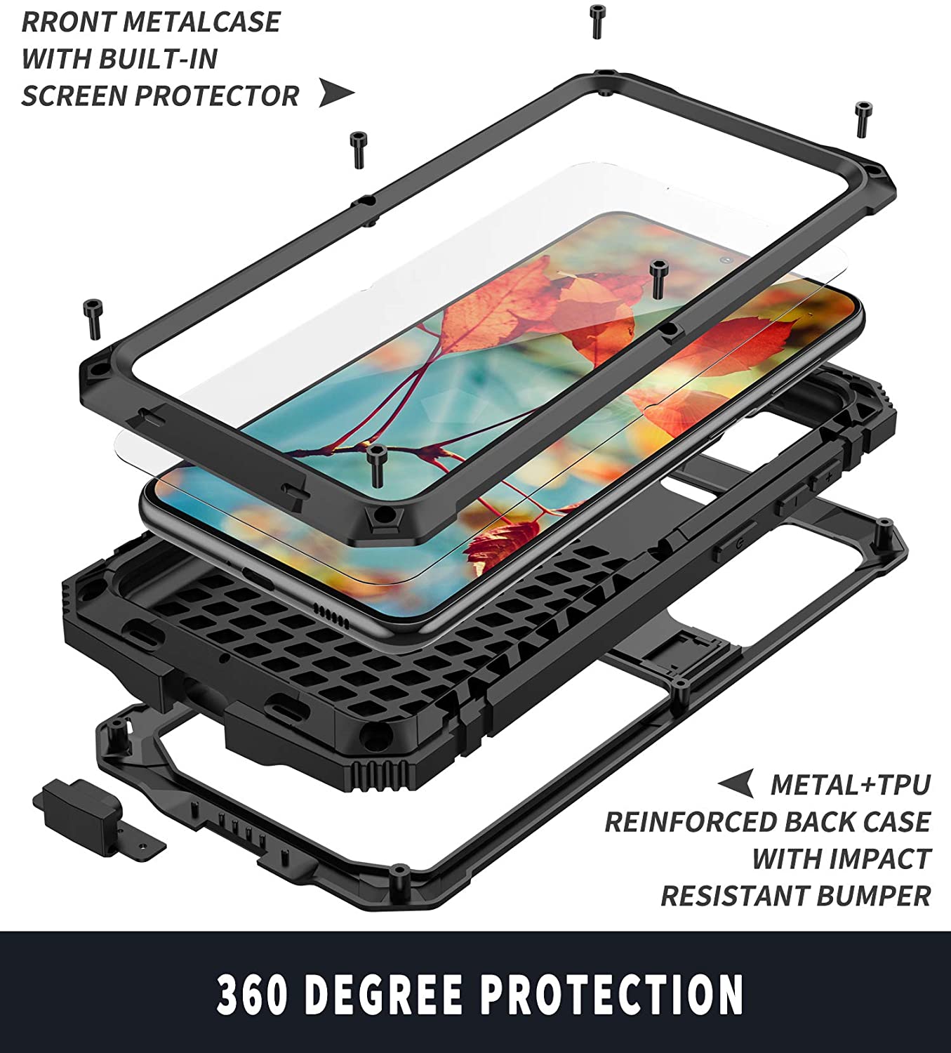 Samsung Galaxy S21 Plus Heavy Duty Aluminum Kickstand Rugged Case - Shockproof Protective Cover for Outdoor, Work & Travel (Black)