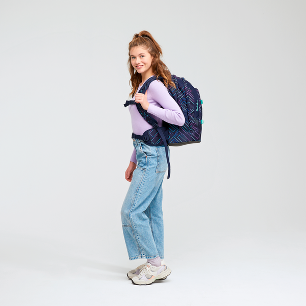 Satch Pack Purple Laser Backpack - Waterproof & Durable Travel Backpack for Hiking, Camping, School & Work - Lightweight & Spacious Design with USB Charging Port