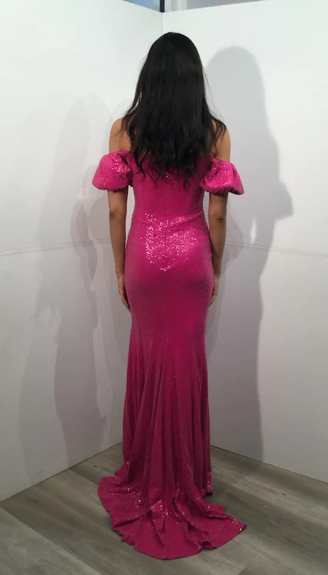 Jovani 09618 Hot Pink Plunging Neck Sequin Prom Gown - Elegant Formal Dress for Homecoming, Pageant & Evening Events