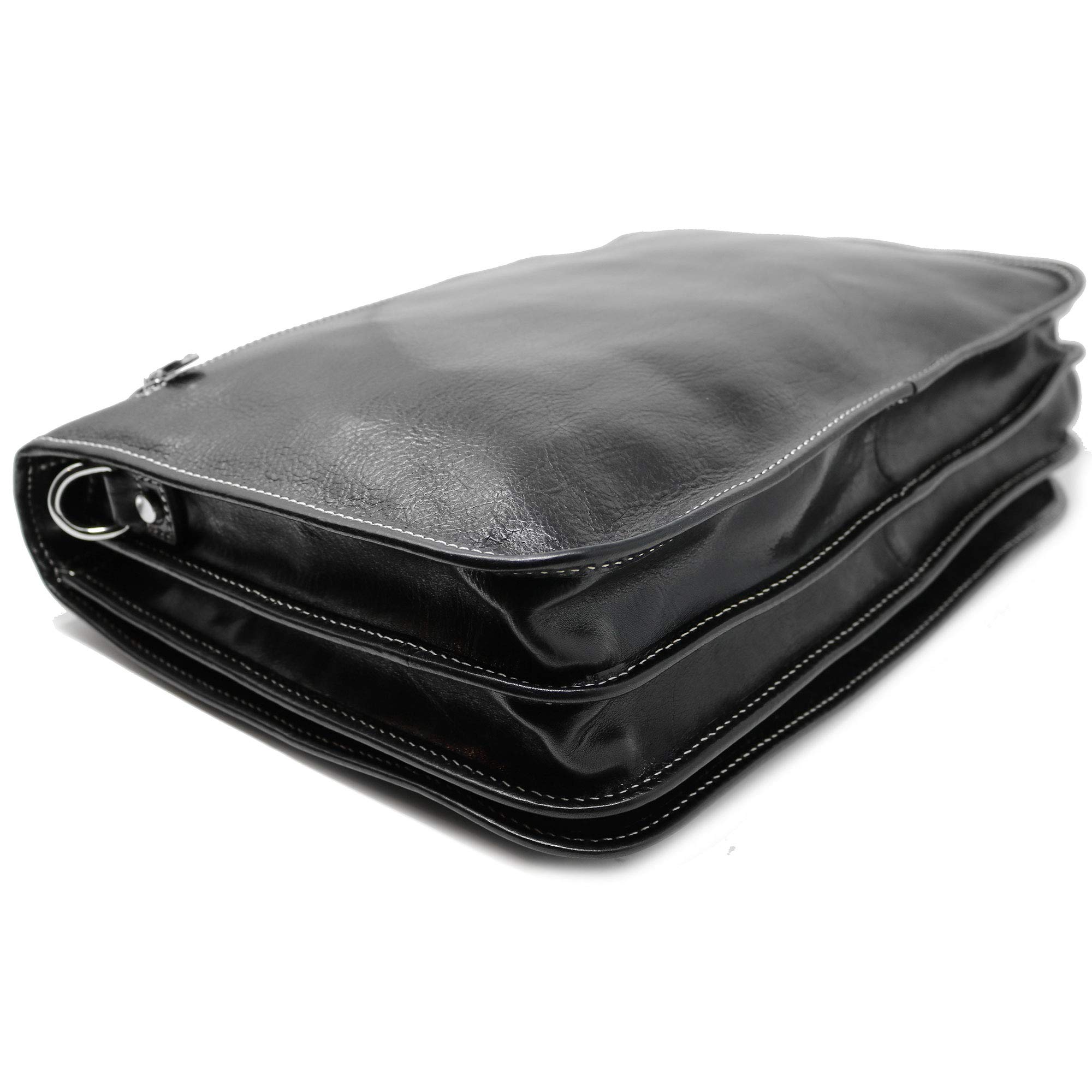 Floto Luggage Roma Messenger Bag for Men & Women - Black Leather Crossbody Shoulder Bag - Perfect for Travel, Work & Daily Commute