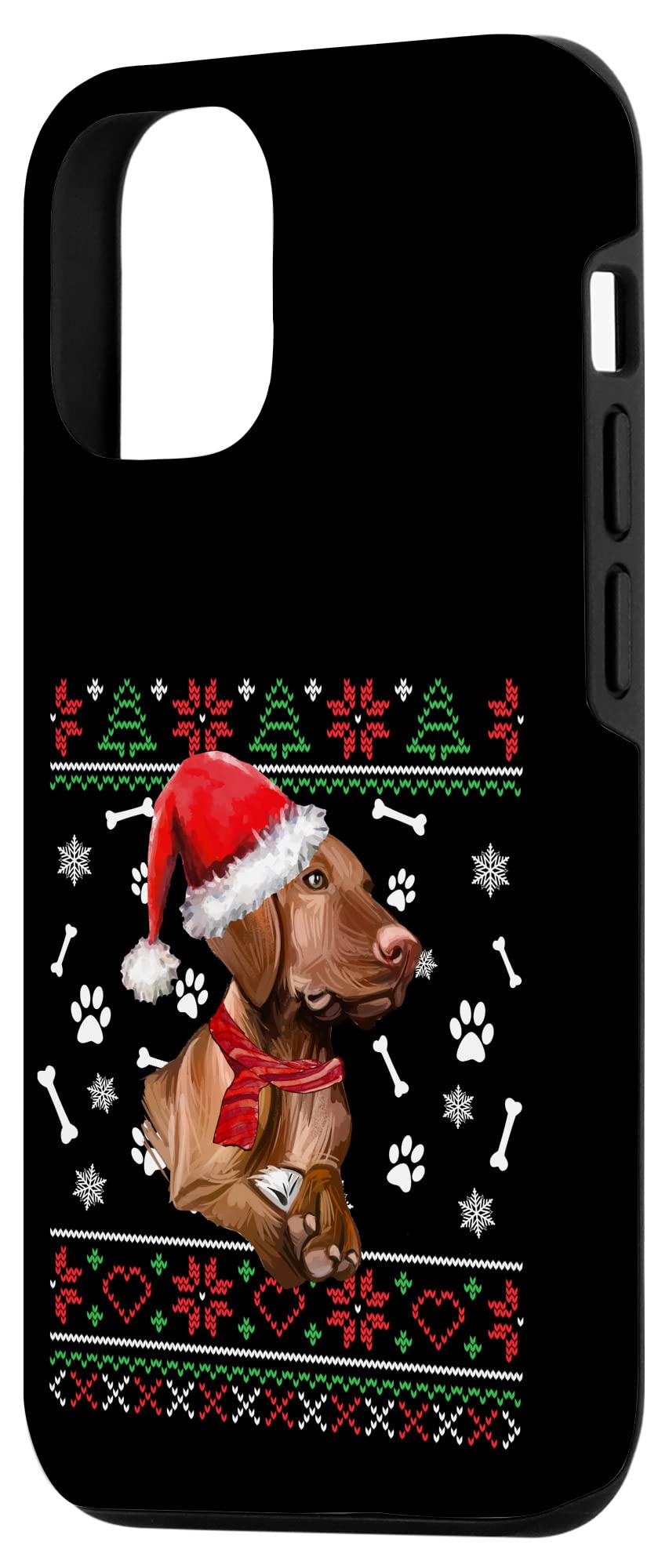 iPhone 12/12 Pro Christmas Dog Case - Funny Ugly Sweater Design with Santa Hat | Perfect Holiday Gift for Dog Lovers (Magyar Vizsla Theme) | Great for Christmas Parties, Family Gatherings & Festive Selfies