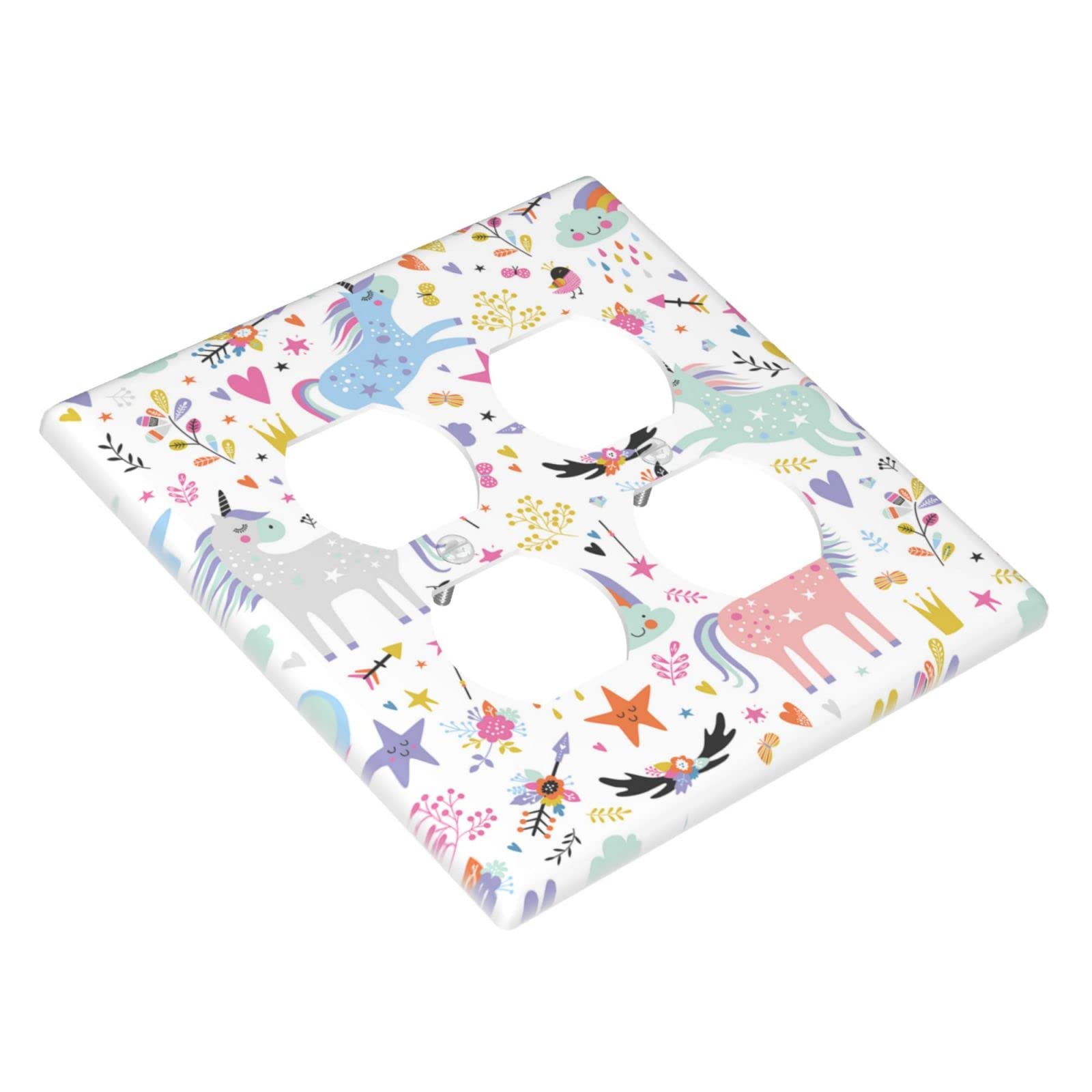 Pink Unicorn Double Duplex Outlet Covers - Decorative 2 Gang Wall Plate (4.5