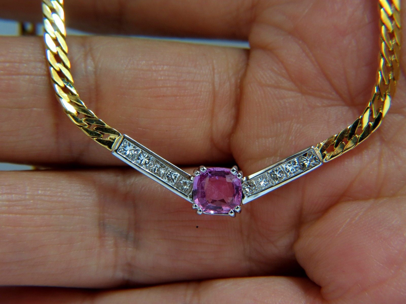2.52ct GIA Certified Natural No Heat Pink Sapphire Diamond V-Necklace in 14K Gold - Elegant Jewelry for Weddings, Anniversaries & Special Occasions