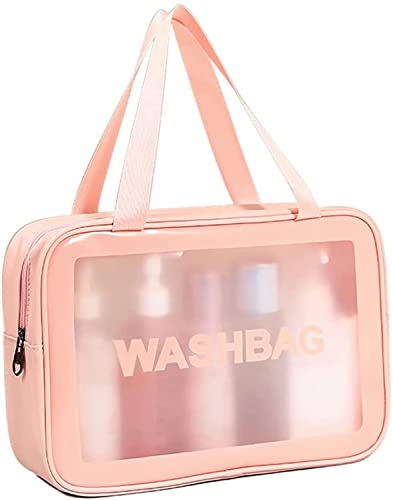 Transparent Waterproof Makeup Bag for Women - Large PU PVC Cosmetic Organizer with Zipper, Travel Toiletry Wash Bag for Beauty Storage (Random Color) | Perfect for Travel, Gym & Daily Makeup Organization