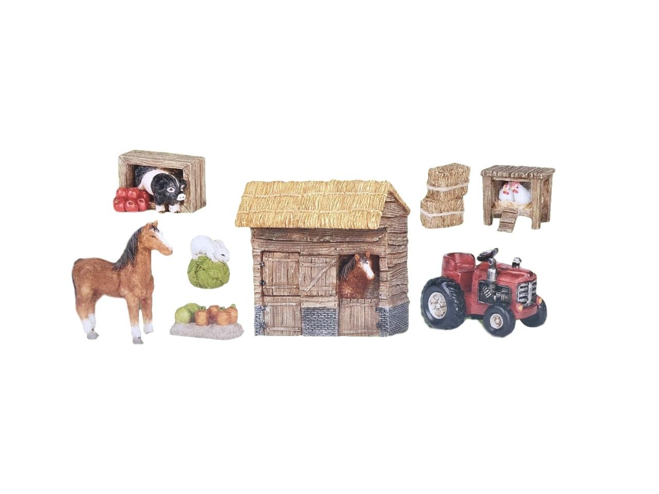 Once Upon a Garden Miniature Horses Farmyard Set - 8-Piece Animal Figurines & Planter for Fairy Gardens, Terrariums, and Home Decor