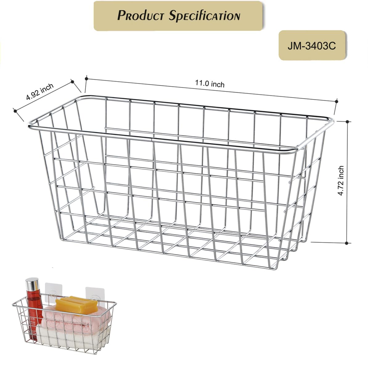 2 Pack Hanging Storage Baskets - No Drill Bathroom & Kitchen Organizer with Damage-Free Adhesive Tape - Space Saving Cabinet Storage Solution for Bathroom, Kitchen, Pantry & Closet Organization