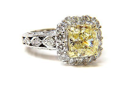 5.52CT GIA Certified Natural Fancy Yellow Cushion Diamond Cluster Halo Ring - VVS1 Clarity, Elegant Engagement & Wedding Jewelry for Women