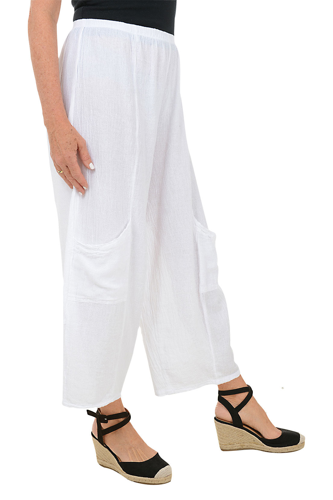 Double Pocket Gauze Gaucho Pants - Women's Lightweight Boho Trousers for Summer, Beach & Casual Wear | Comfortable Linen Blend Wide Leg Pants for Travel, Yoga & Lounge