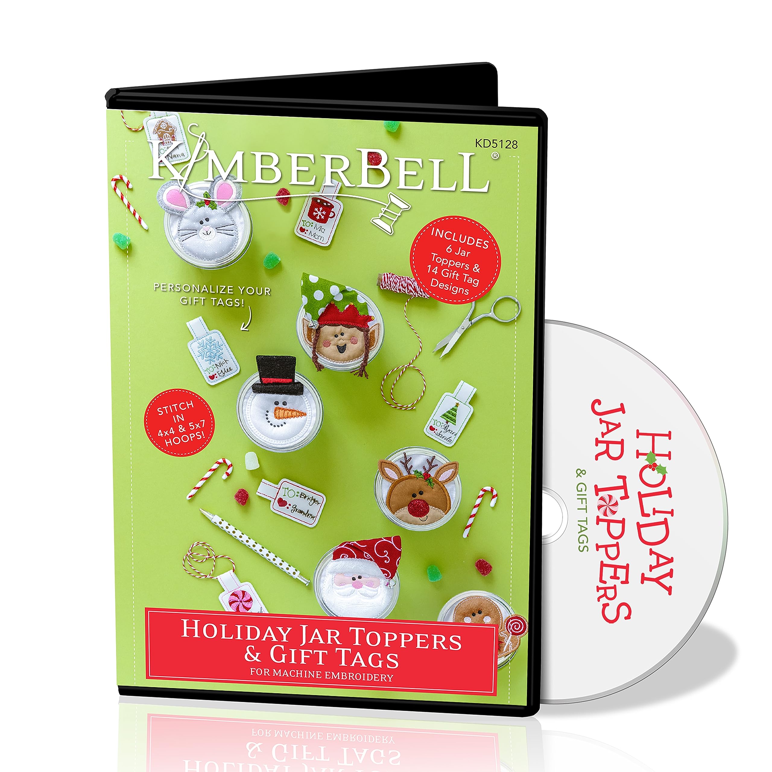 Kimberbell Holiday Jar Toppers & Gift Tags - Christmas DIY Craft Kit for Mason Jars, Festive Greeting Tags for Holiday Parties & Handmade Gifts | Perfect for Christmas Decorations, Gift Wrapping & Craft Projects