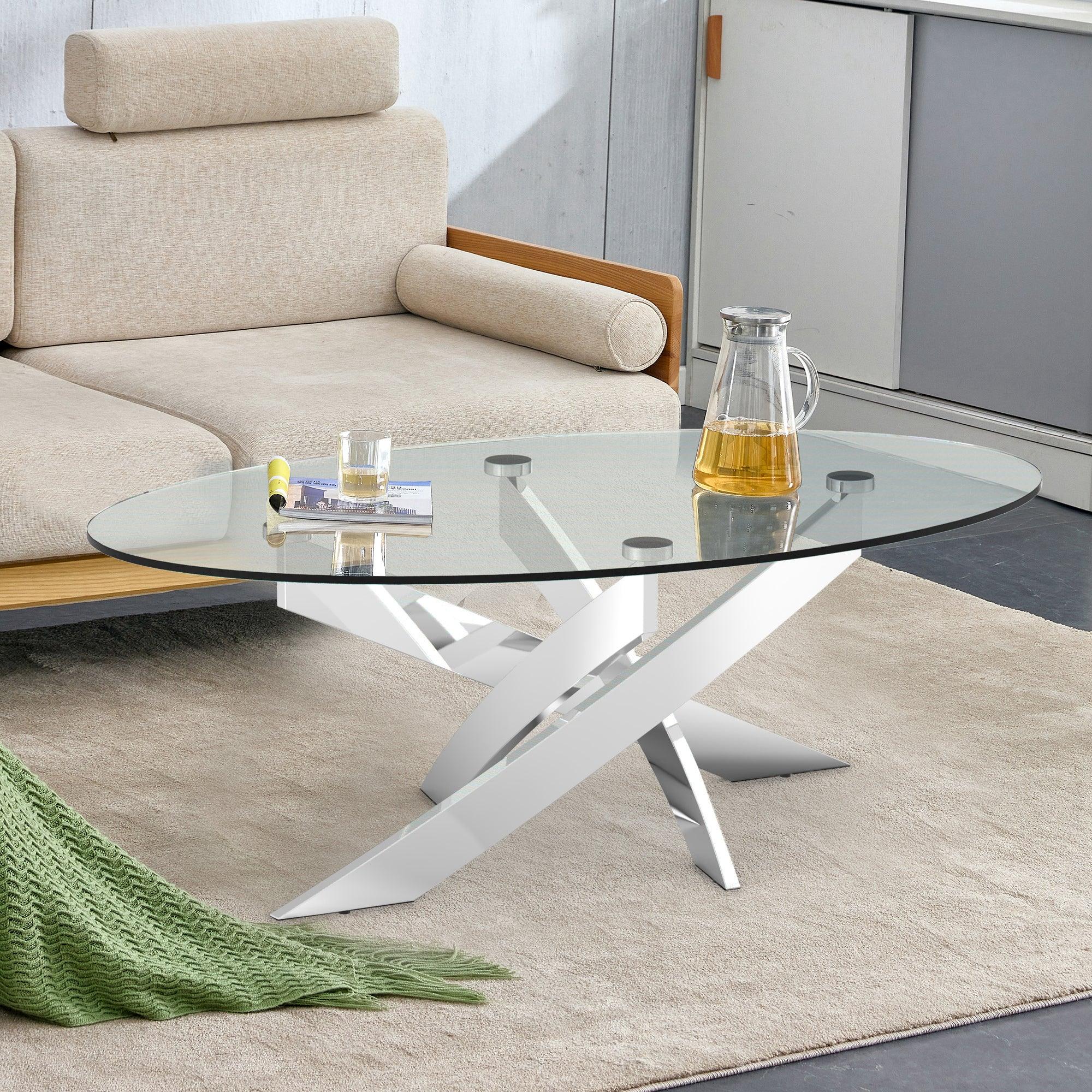 17-Inch Modern Glass Coffee Table for Living Room & Bedroom - Stylish Centerpiece for Small Spaces & Home Decor