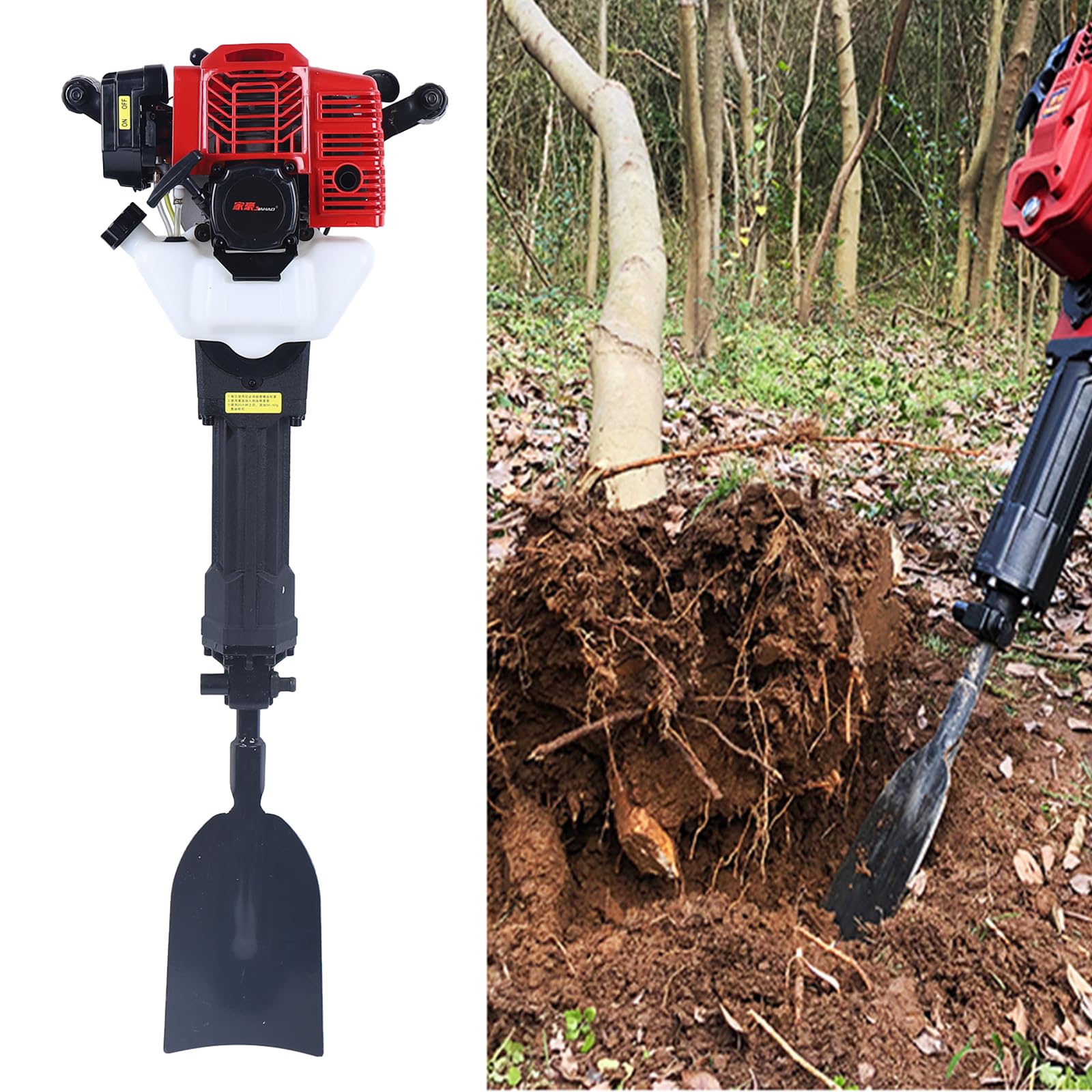 52cc 2-Stroke Portable Handheld Excavator - Air-Cooled Garden Trencher & Tree Digger Machine for Digging, Drilling, Shoveling - Perfect for Gardening, Farming, Landscaping & Home DIY Projects