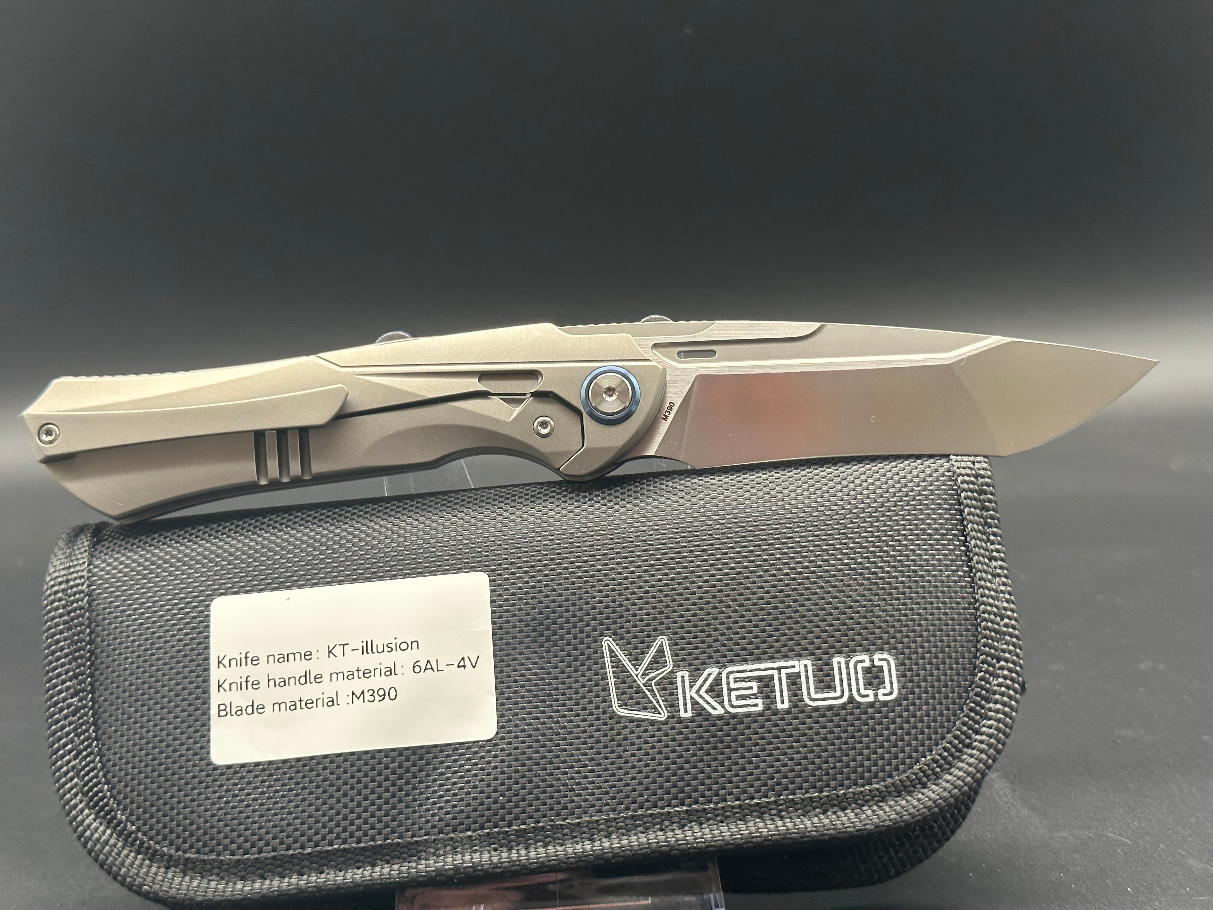Premium Ketuo Illusion Titanium Folding Knife with M390 Super Steel Blade - EDC, Outdoor Survival, Camping & Tactical Use
