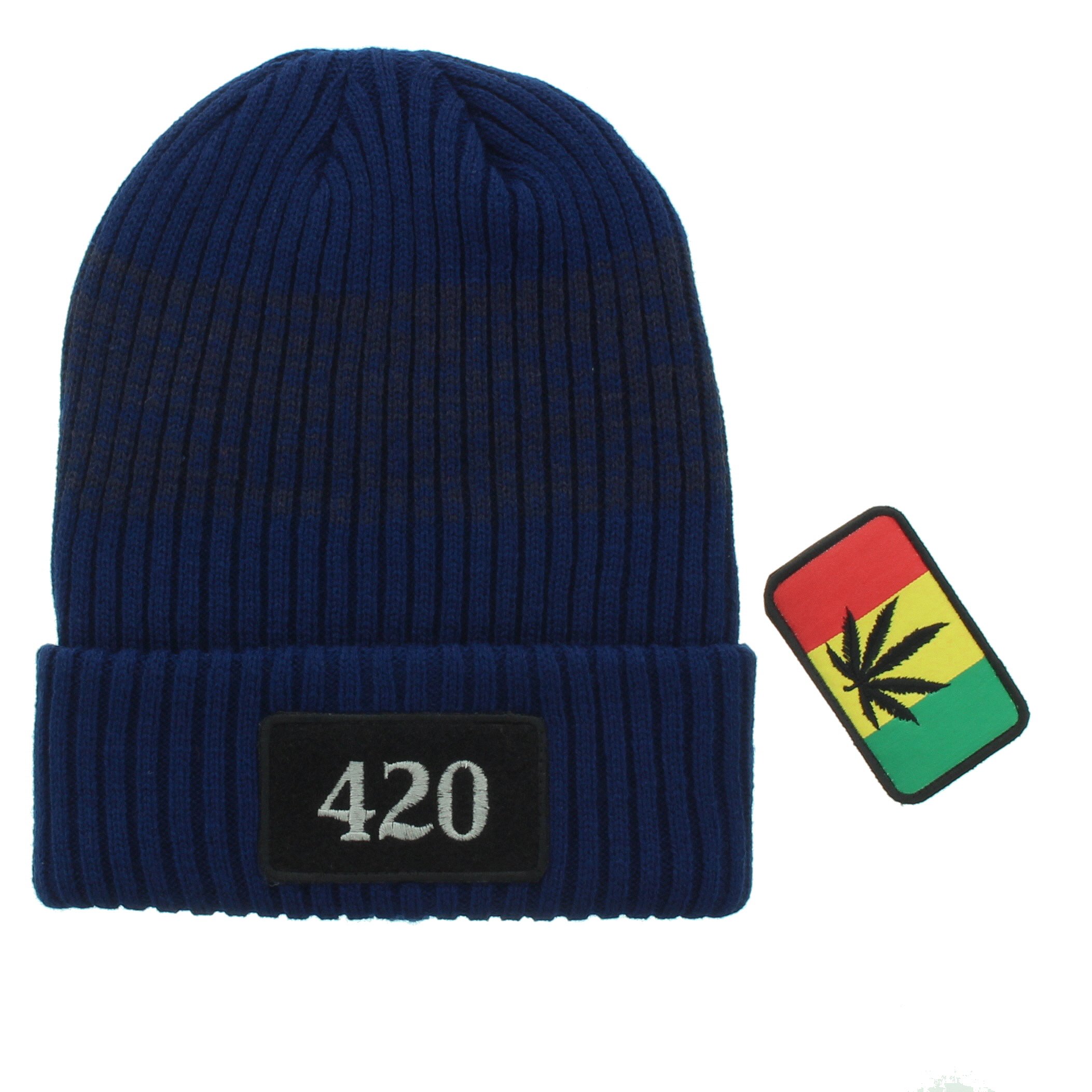 JFH Thick Warm Marijuana Leaf Embroidered Beanie Hat for Men & Women - Navy Blue Winter Skull Cap for Outdoor Activities, Snowboarding & Streetwear Fashion