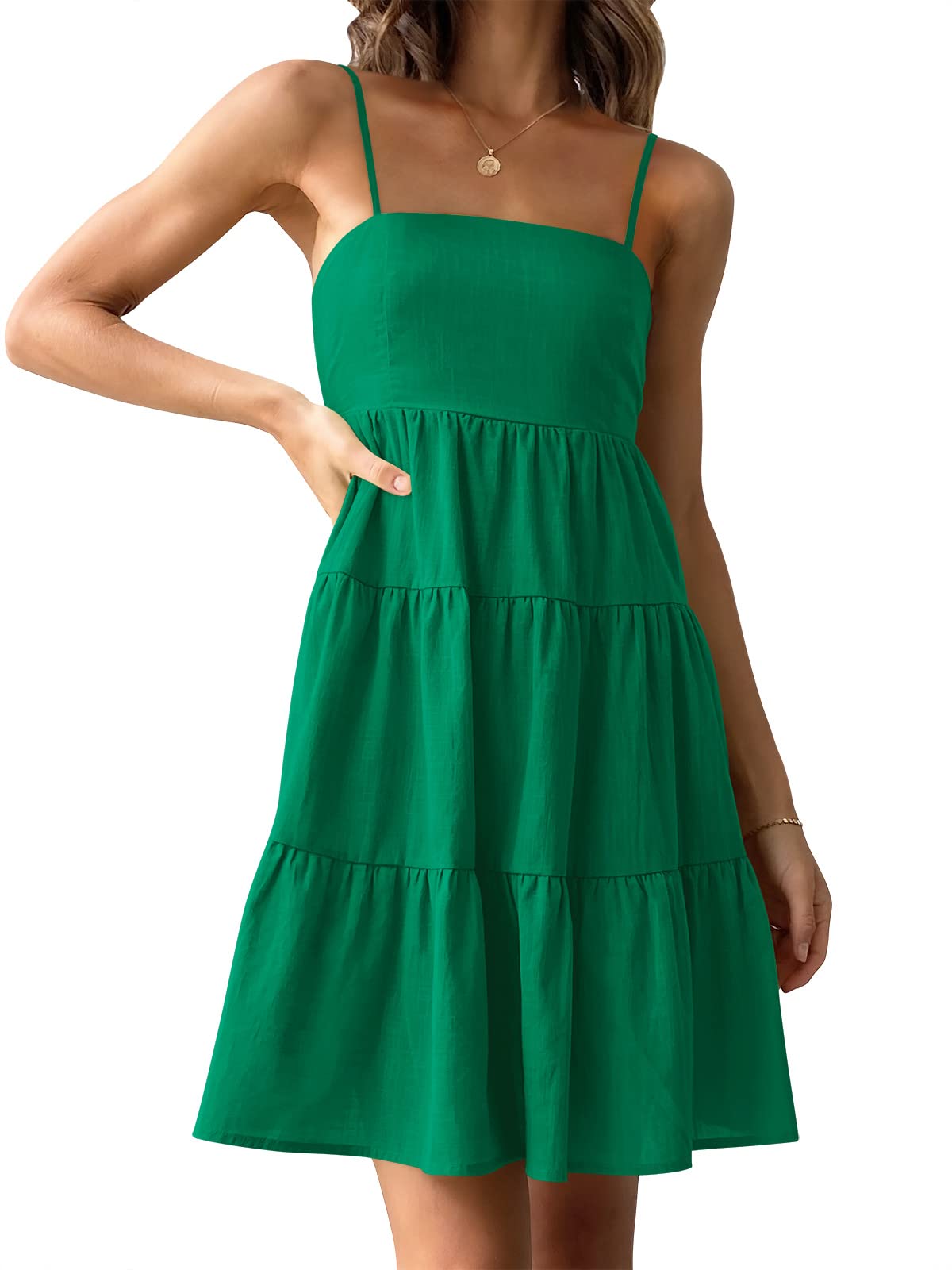 ANRABESS Women's Summer Mini Dress - Casual Boho Sleeveless Spaghetti Strap Flowy Tiered Short Beach Sun Dress | Perfect for Vacation, Pool Party, and Outdoor Date Night
