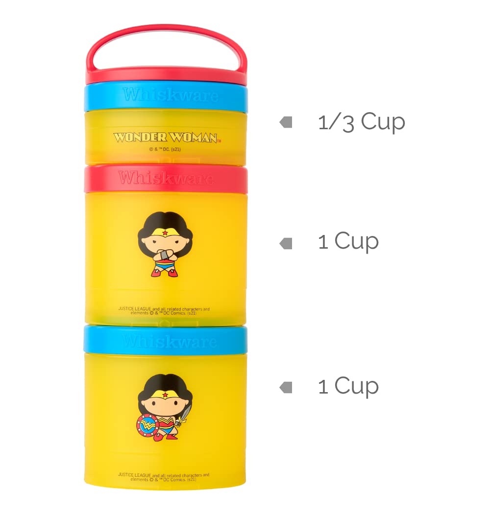 Justice League Stackable Snack Containers for Kids - 3-Pack Batman Themed Reusable Food Storage Cups | Perfect for School Lunches, Travel Snacks & On-the-Go Toddler Meals