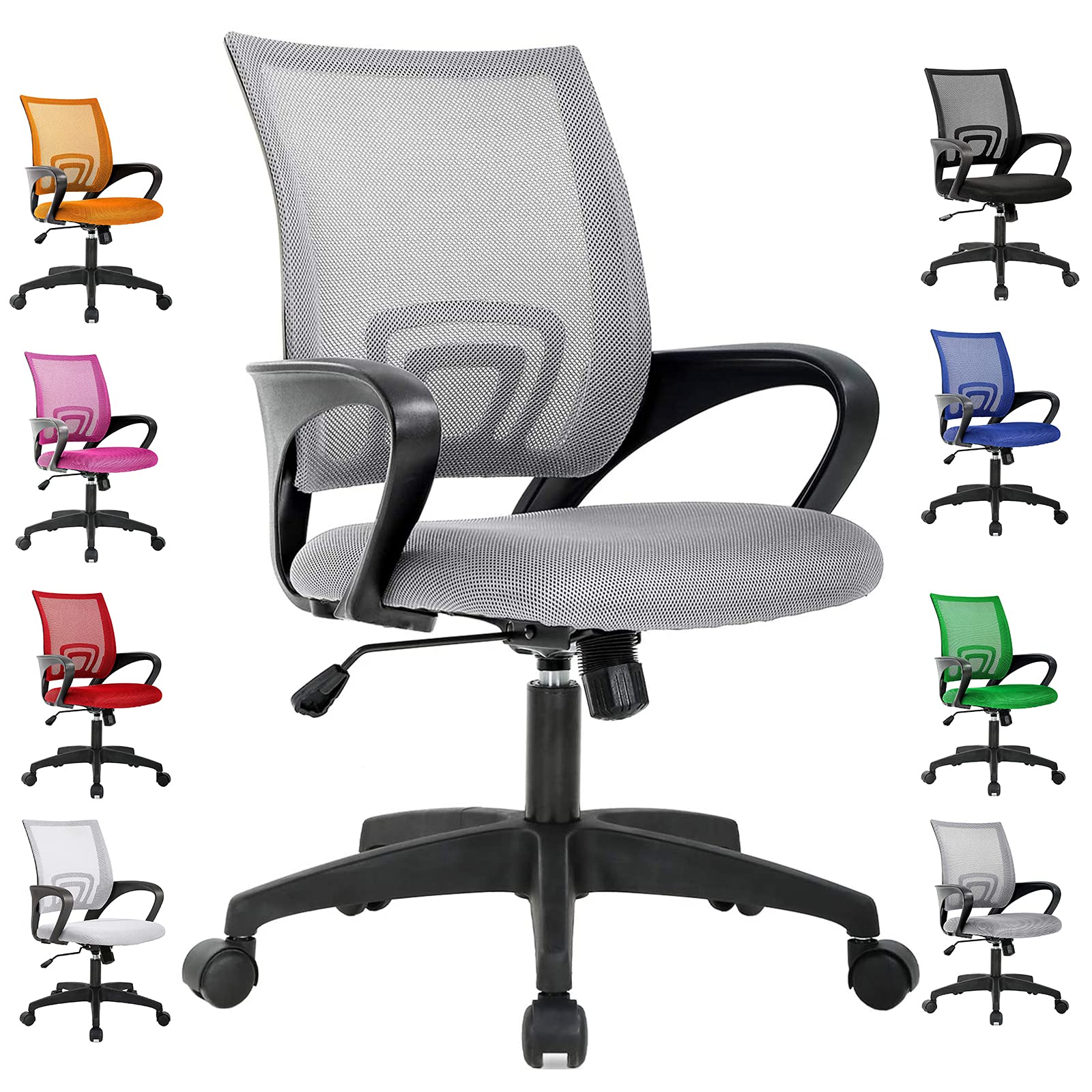 HKELI Ergonomic Mesh Office Chair - Adjustable Height Swivel Task Chair with Lumbar Support & Armrests, Breathable Mid Back Computer Chair for Home Office, Grey | Perfect for Long Work Hours & Remote Work