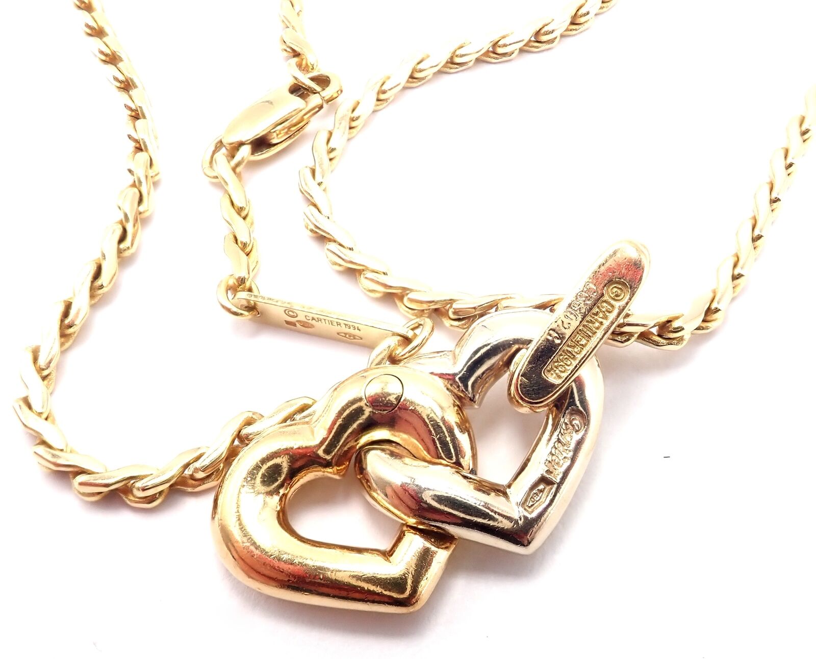 Authentic Cartier 18k Yellow & White Gold Double Heart Pendant Necklace - Luxury Jewelry Gift for Women, Perfect for Anniversaries & Valentine's Day