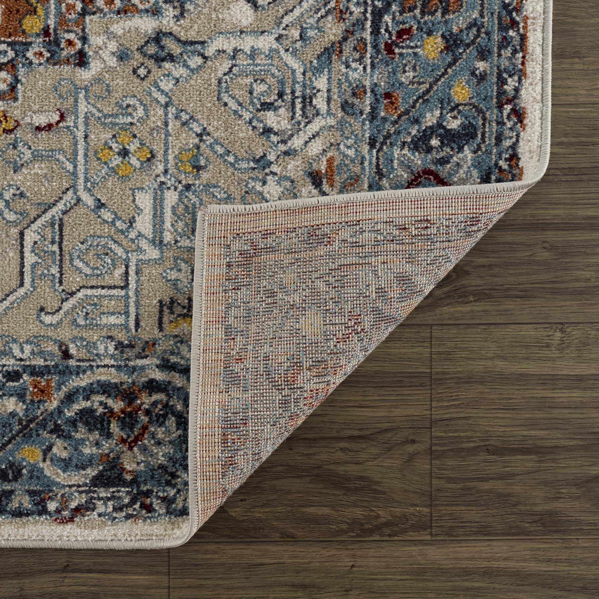 Hauteloom Uson Machine Washable Area Rug for Living Room & Bedroom - Traditional Design in Teal, Blue, Rust - 6'7