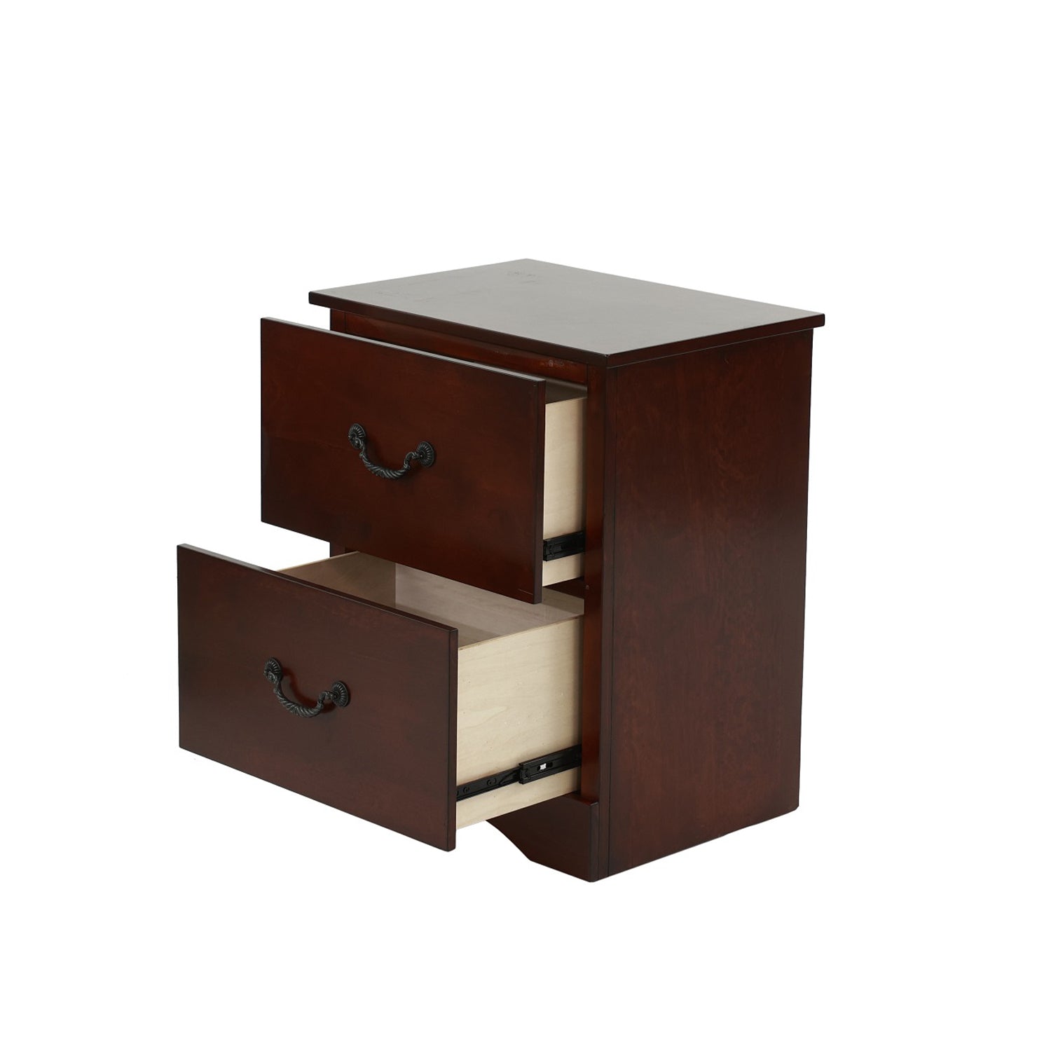 2 Drawers Pine Wood Nightstand with Cherry Finish - Bedside Table for Bedroom, Living Room, or Office Storage