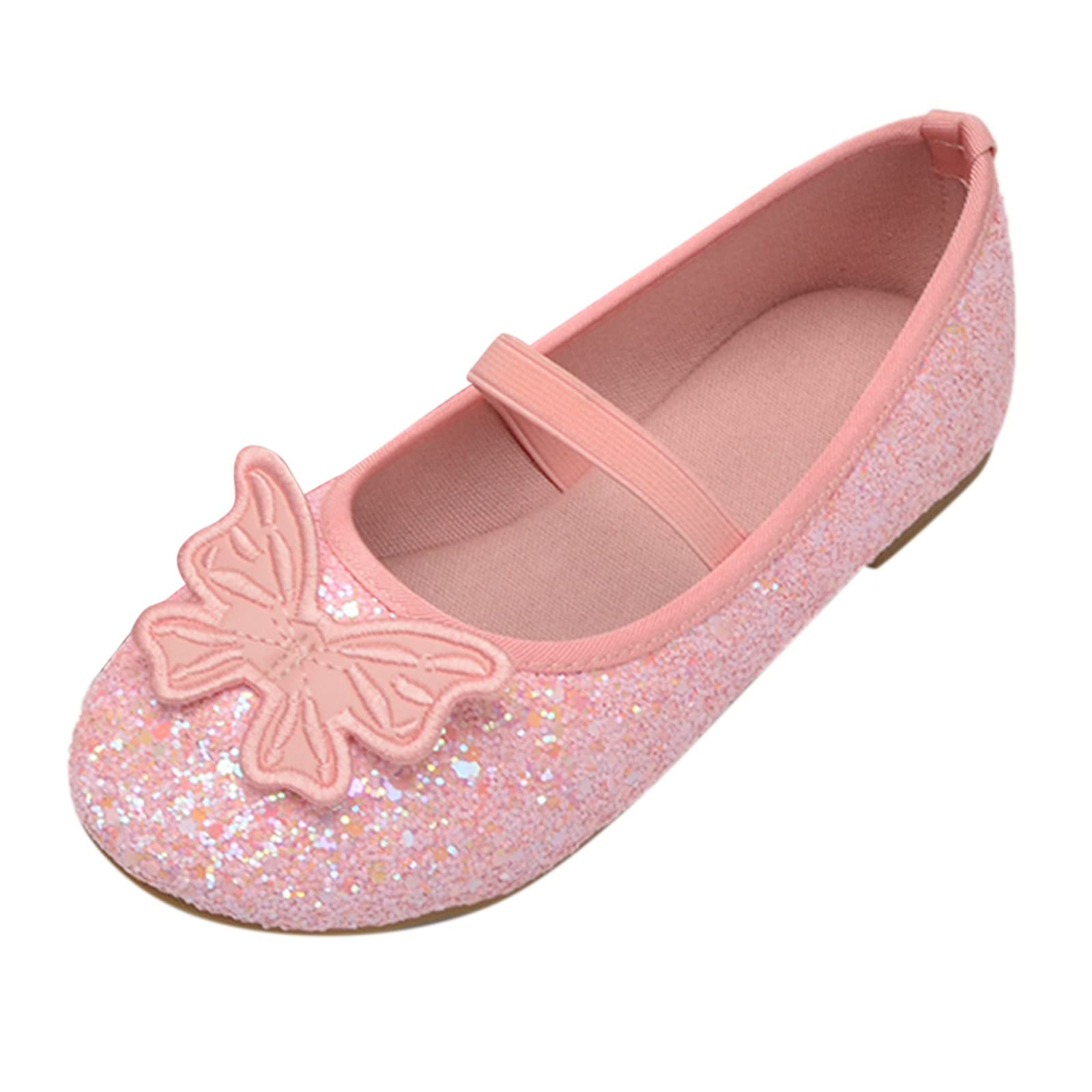 Sparkly Crystal Sequins Flat Shoes for Girls - Comfortable Toddler Dance Shoes with Bowknot - Size 9 - Perfect for Ballet Class, Party Wear & Everyday Play