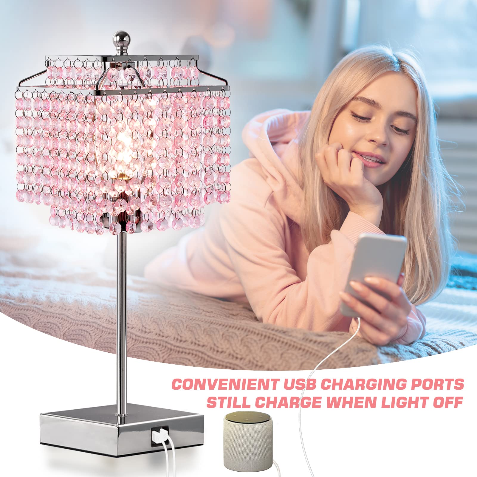 Luvkczc Crystal Floor Lamp with Pack Crystal Table Lamp Set - LED Bulb Included, Pink - Elegant Lighting for Living Room, Bedroom & Office Decor