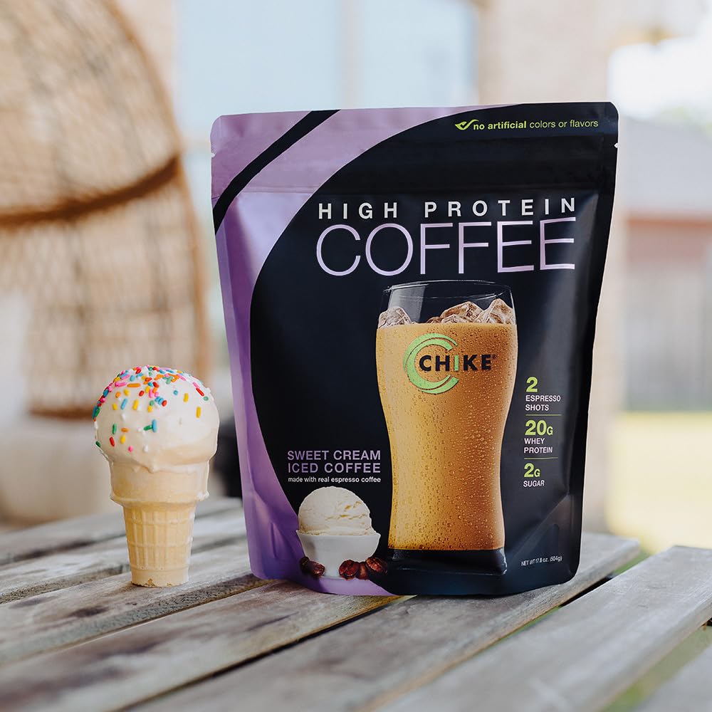Chike Sweet Cream High Protein Iced Coffee - 20g Protein, 2 Shots Espresso, Low Sugar (2g), Keto & Gluten Free - 14 Servings (17.8 oz) - Perfect for Post-Workout Recovery, Morning Energy Boost & Healthy Lifestyle