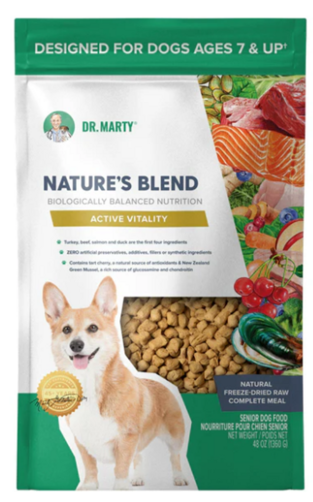 Premium Freeze-Dried Raw Dog Food for Senior Dogs - Dr. Marty Nature's Blend Active Vitality | High-Protein, Grain-Free Nutrition for Aging Pets | Ideal for Mealtime, Travel & Outdoor Adventures