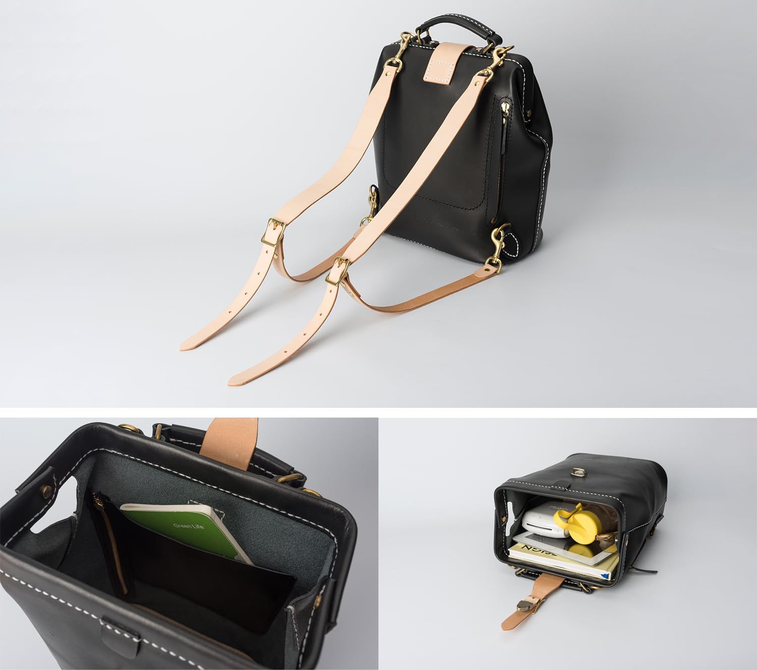 Premium Leather Doctor Bag Backpack for Women & Men - Hand-Stitched Large Rucksack with Multiple Pockets (Black) - Perfect for Work, Travel & Everyday Use
