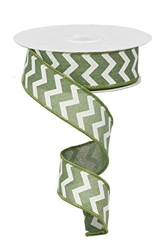 1.5 Inch x 10 Yard Moss Green Chevron Wired Edge Ribbon - Perfect for Gift Wrapping, Wedding Decorations, and DIY Craft Projects