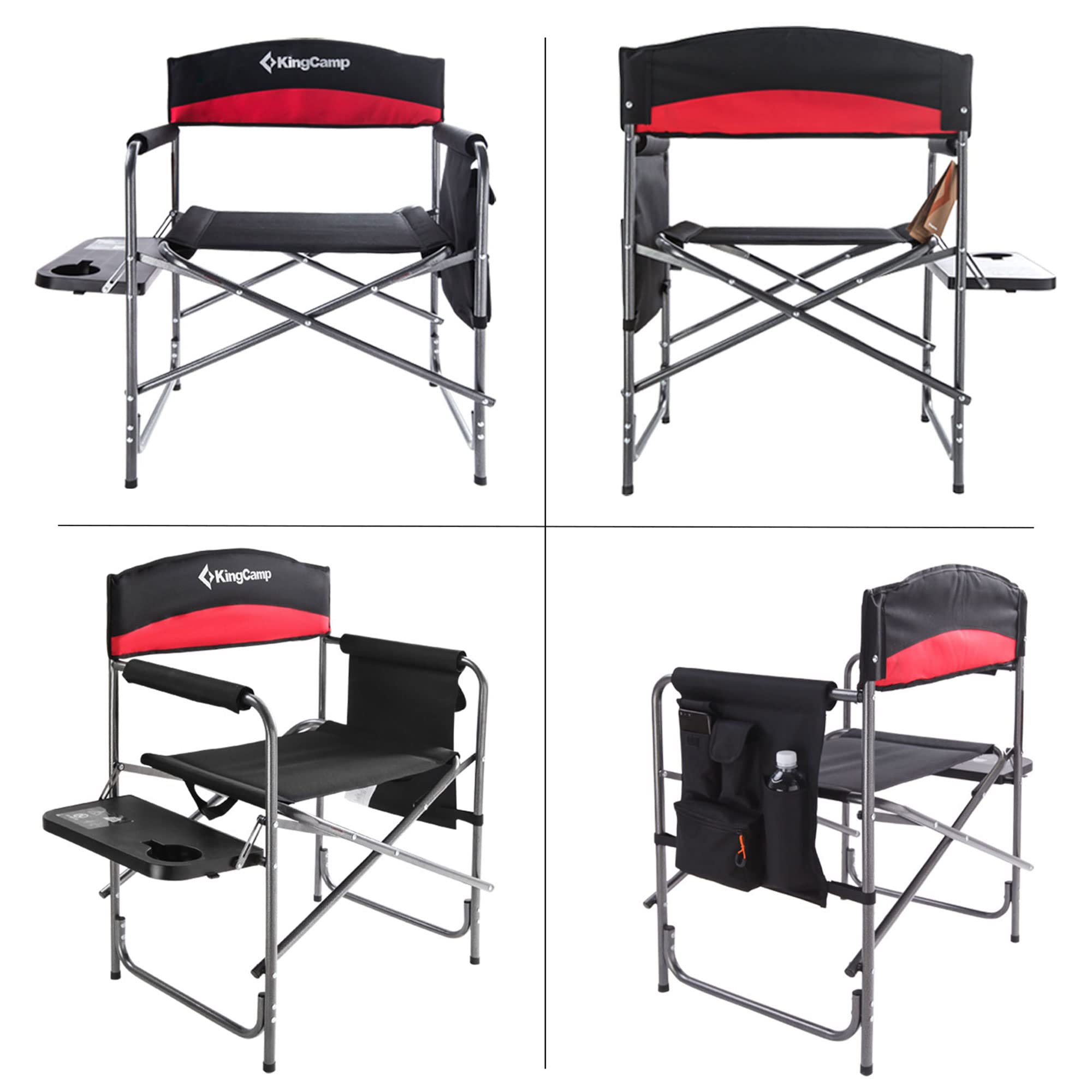 KingCamp 2-Pack Heavy Duty Folding Director Chairs with Side Table & Storage Pouch - Portable Outdoor Camping Chairs for Patio, Beach, Picnic, Backyard & Tailgating (Red)