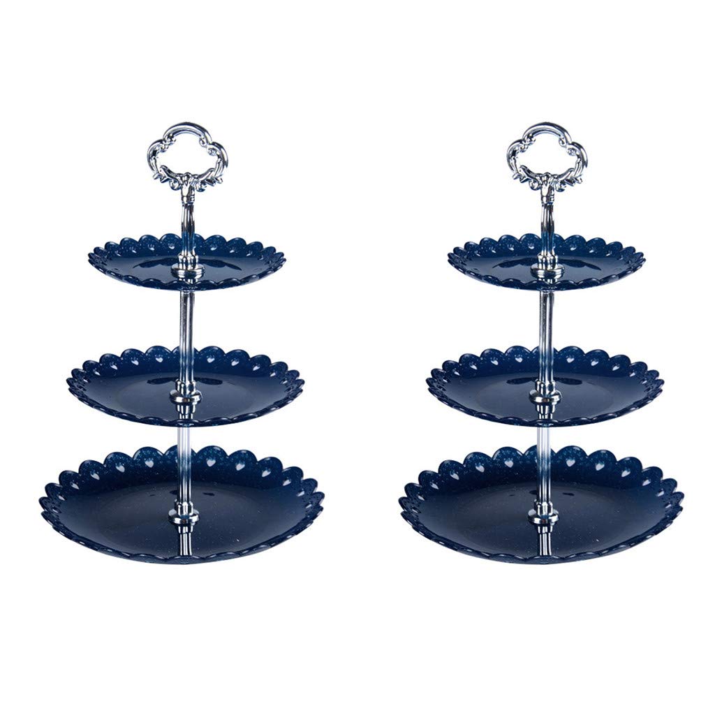 3-Tier Elegant Cake Stand & Cupcake Holder - Pastry Serving Tray for Weddings, Birthday Parties, Baby Showers & Tea Events (Set of 2, Dark Blue) - Perfect for Dessert Displays, Buffet Serving & Special Occasions