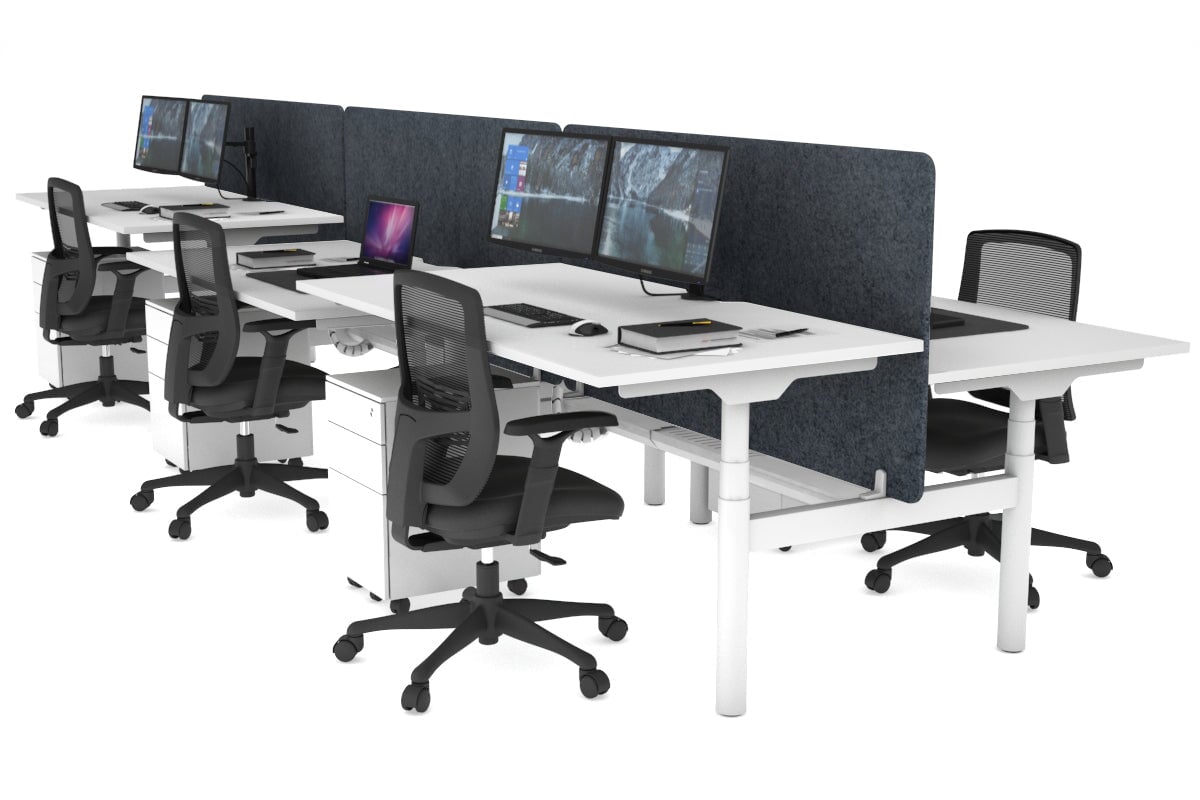 Flexi Premium Height Adjustable 6-Person Office Workbench - White Frame [1200L x 800W with Cable Management] - Ideal for Collaborative Workspaces, Home Offices & Coworking Environments
