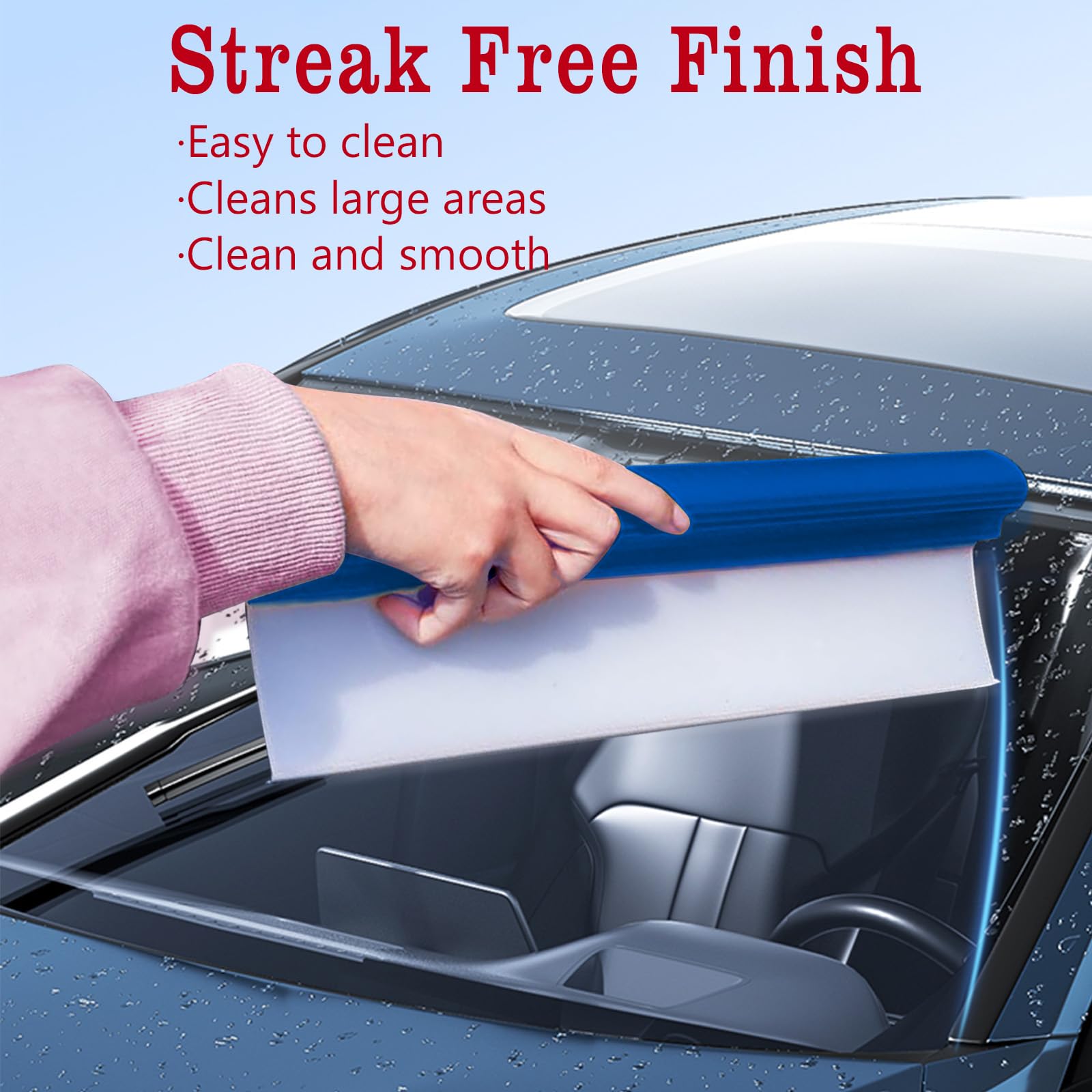 12 Inch Blue Silicone T-Bar Car Squeegee - Professional Flexible Auto Water Blade for Windshield, Glass & Mirror Cleaning | Quick Drying One Pass Design | Perfect for Car Wash, Home Windows & Shower Glass