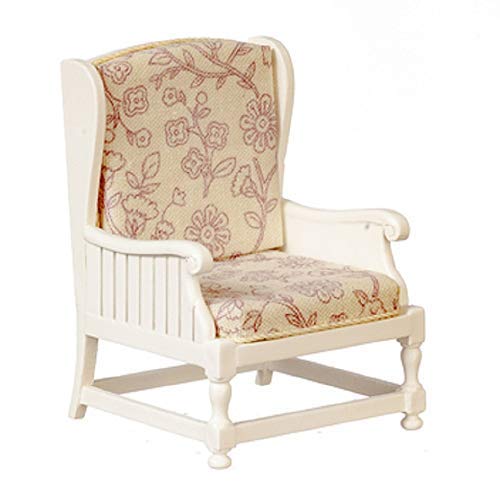 Melody Jane Dollhouse White Wooden Armchair - Shabby Chic Miniature Chair for Dollhouse Decor, JBM Living Room Furniture - Perfect for Dollhouse Accessories, DIY Miniature Projects & Collectible Displays