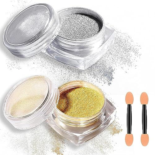 Premium INOG Gold & Silver Chrome Nail Powder - Highly Pigmented Mirror Glitter Dust for Metallic Holographic Nail Art | Includes Sponge Applicators (2-Pack) | Perfect for Salon, DIY Manicures & Special Occasion Nail Designs